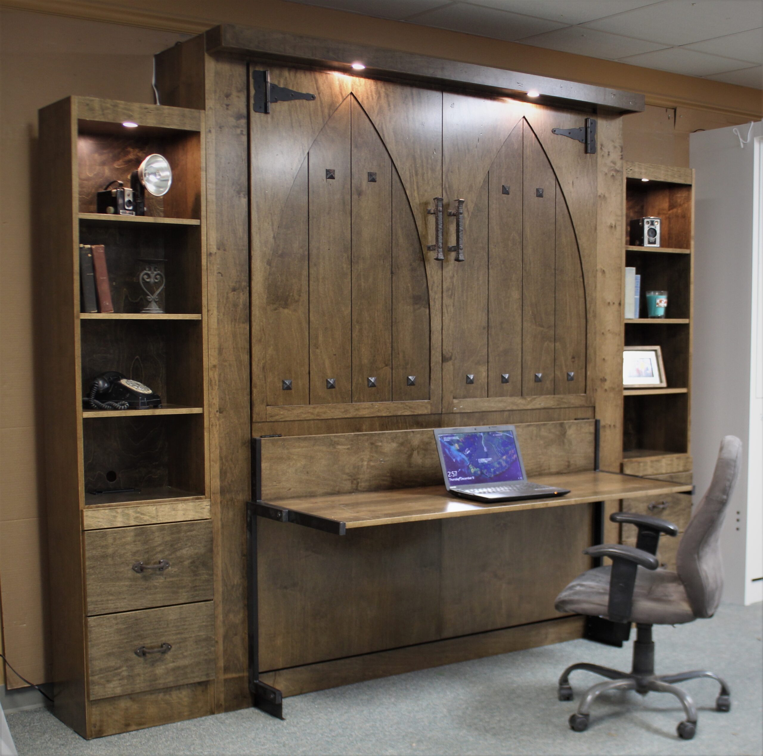 Gothic Arch Murphy Bed Side View of Murphy Bed Shown Closed