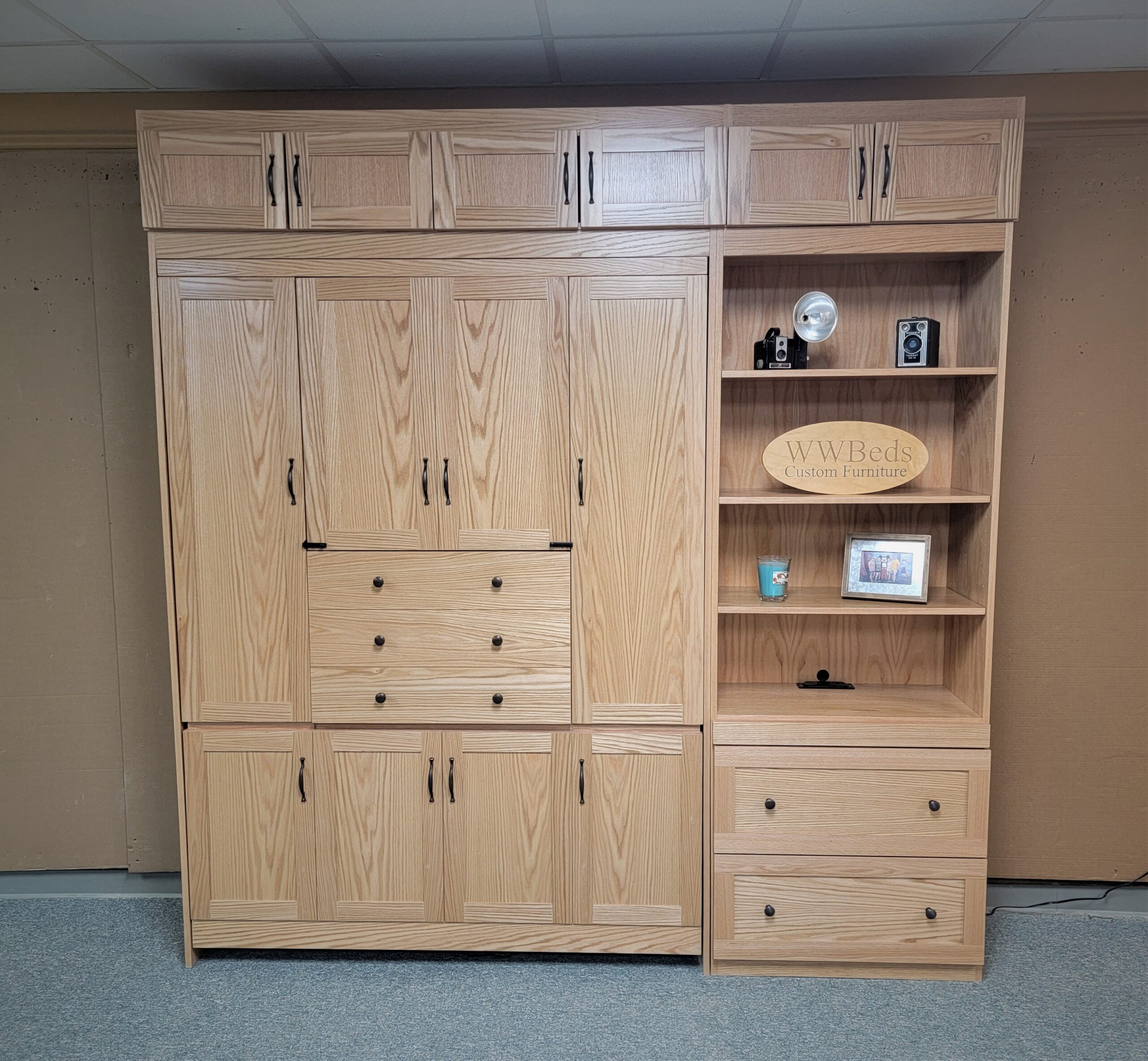 Natural Oak Craftsman Murphy Bed Front View of Murphy Bed Shown Closed