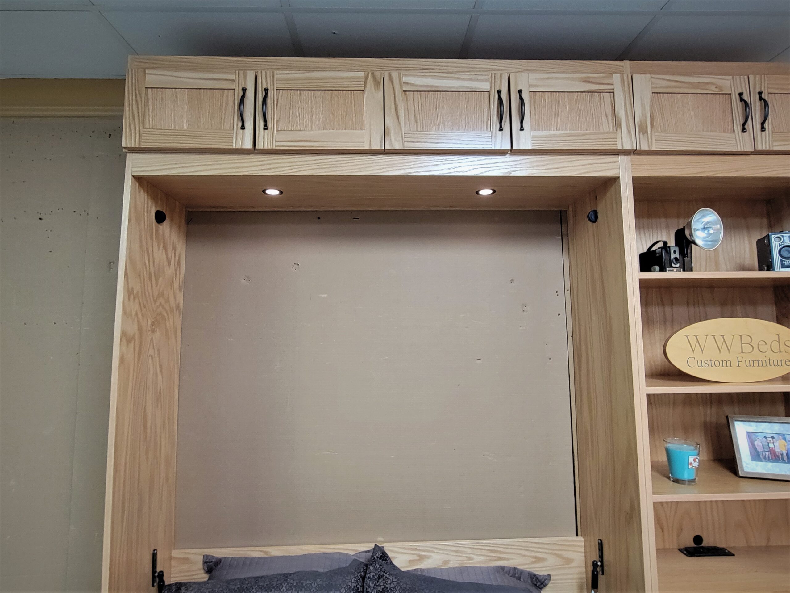 Natural Oak Craftsman Murphy Bed LED Inset Murphy Bed Lights
