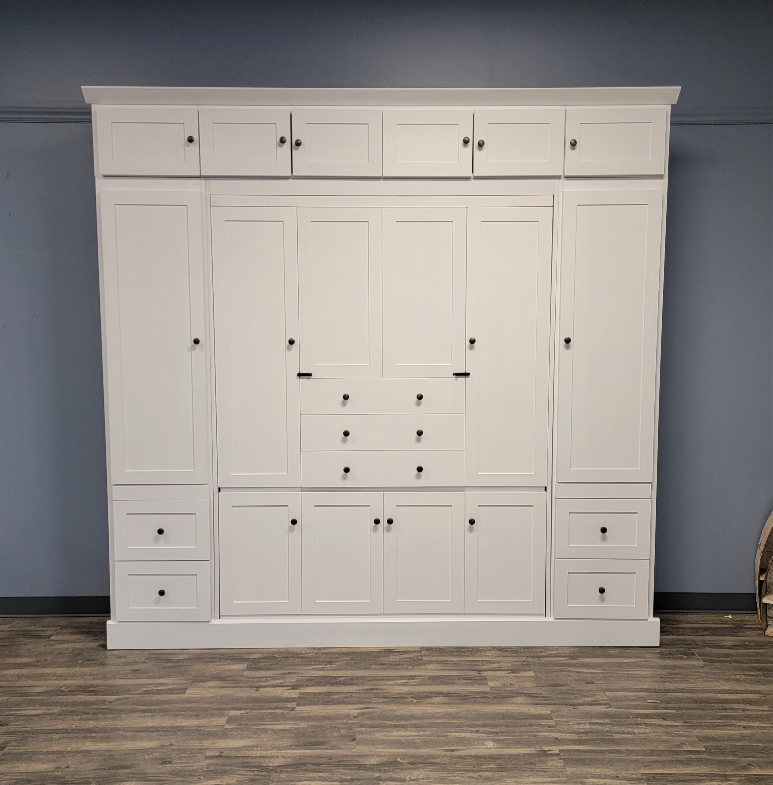 Shaker Murphy Bed with Single Fold Inset Desk Front View of Murphy Bed Shown Closed