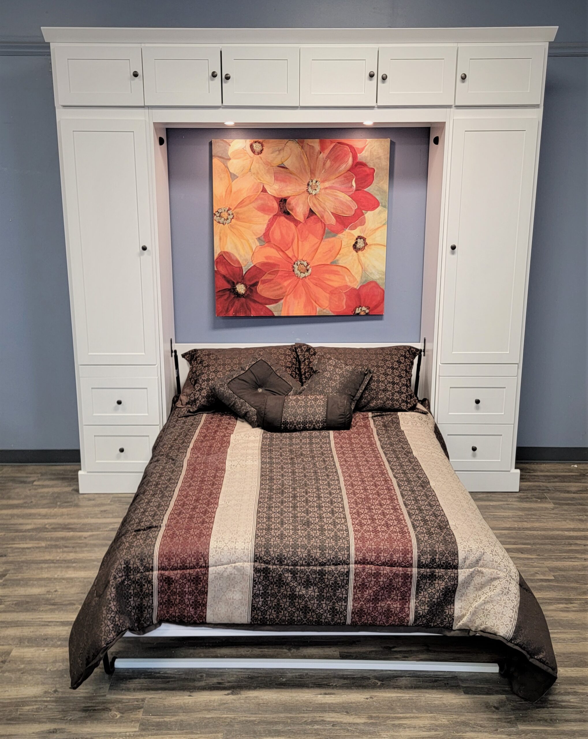 Shaker Murphy Bed with Single Fold Inset Desk Front View of Murphy Bed Shown Open