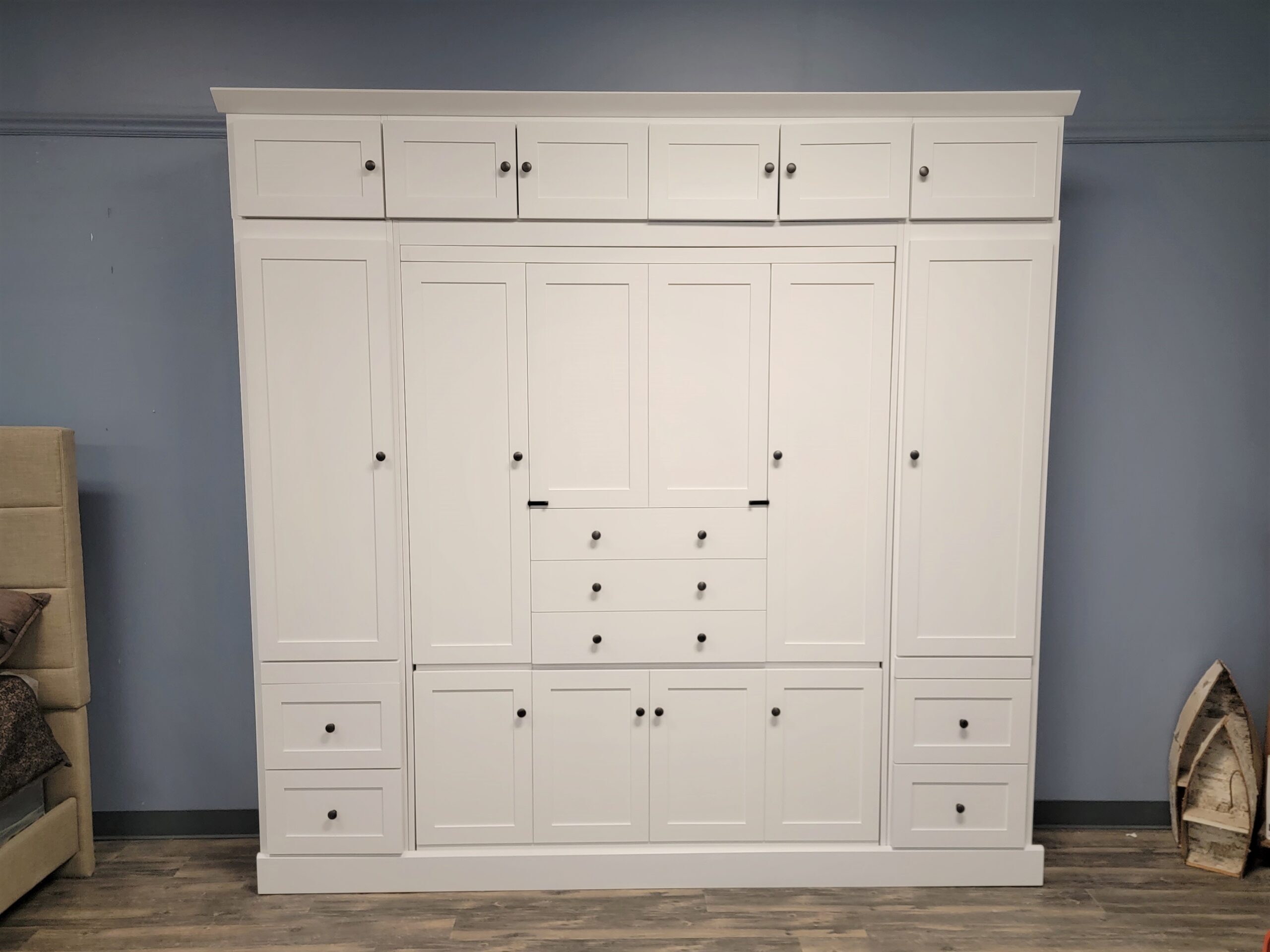 Shaker Murphy Bed with Single Fold Inset Desk Front View of Murphy Bed Shown Closed