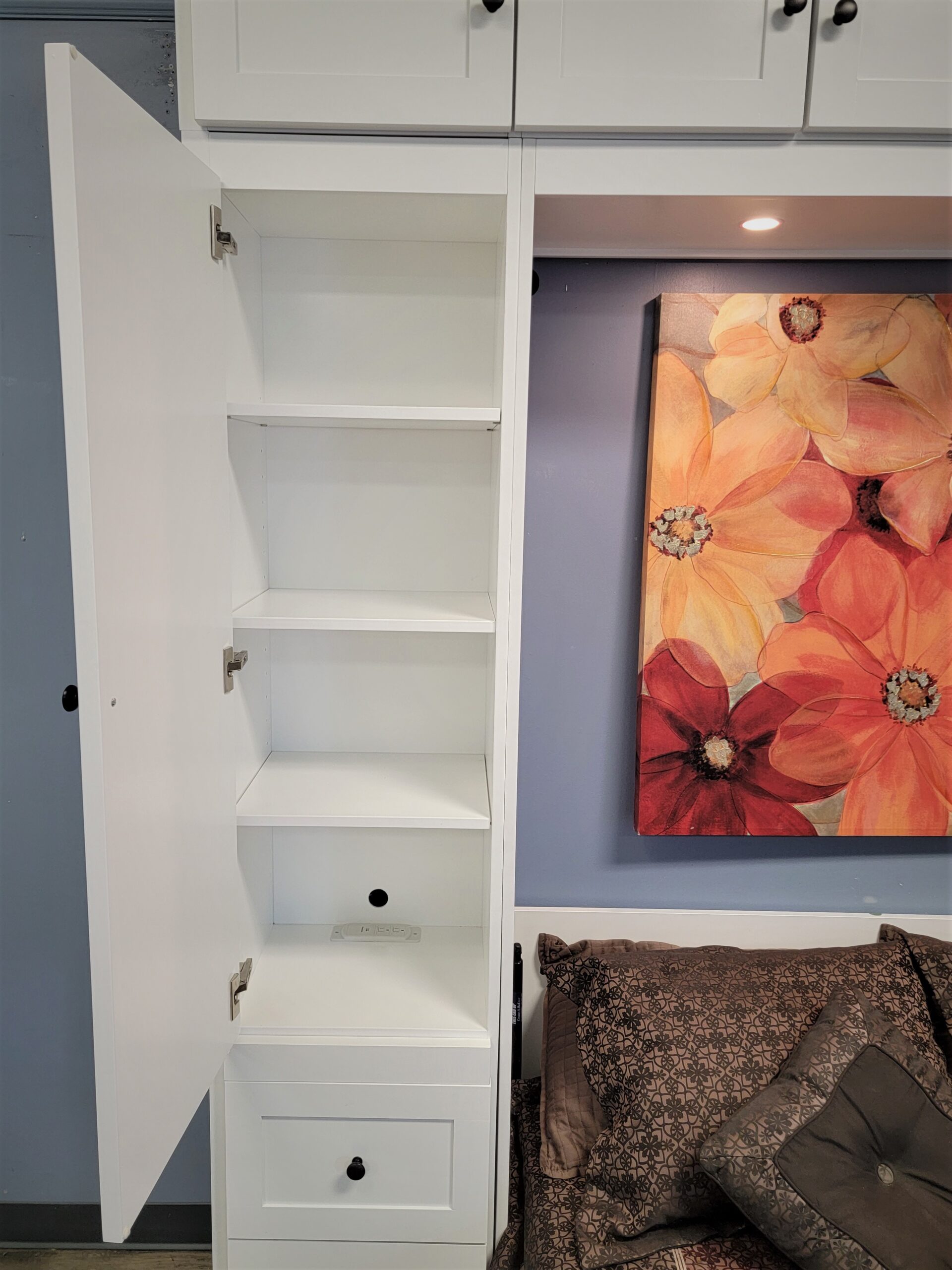 Shaker Murphy Bed with Single Fold Inset Desk Bookcase Door Shown Open Left Side