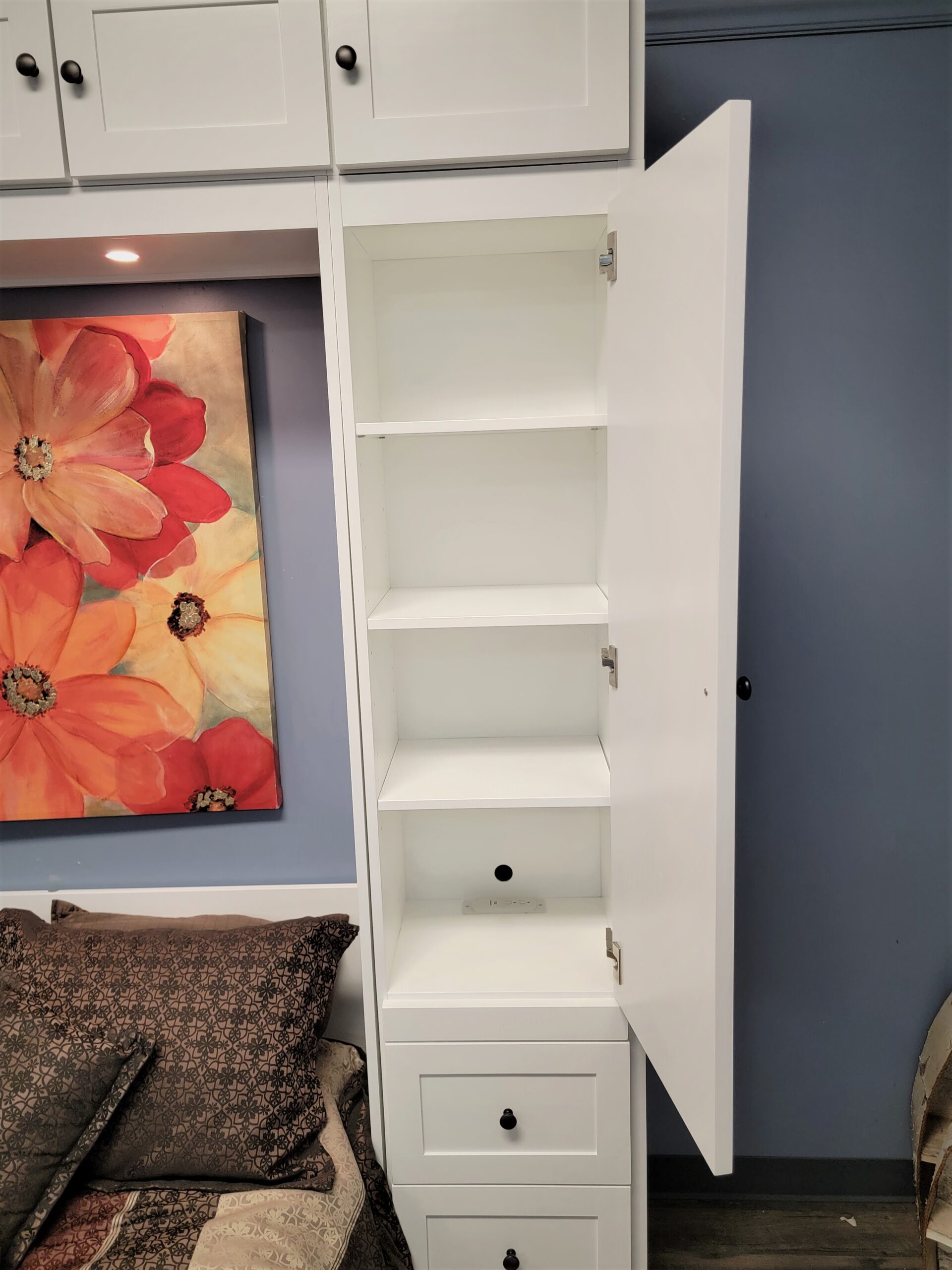Shaker Murphy Bed with Single Fold Inset Desk Bookcase Door Shown Open Right Side
