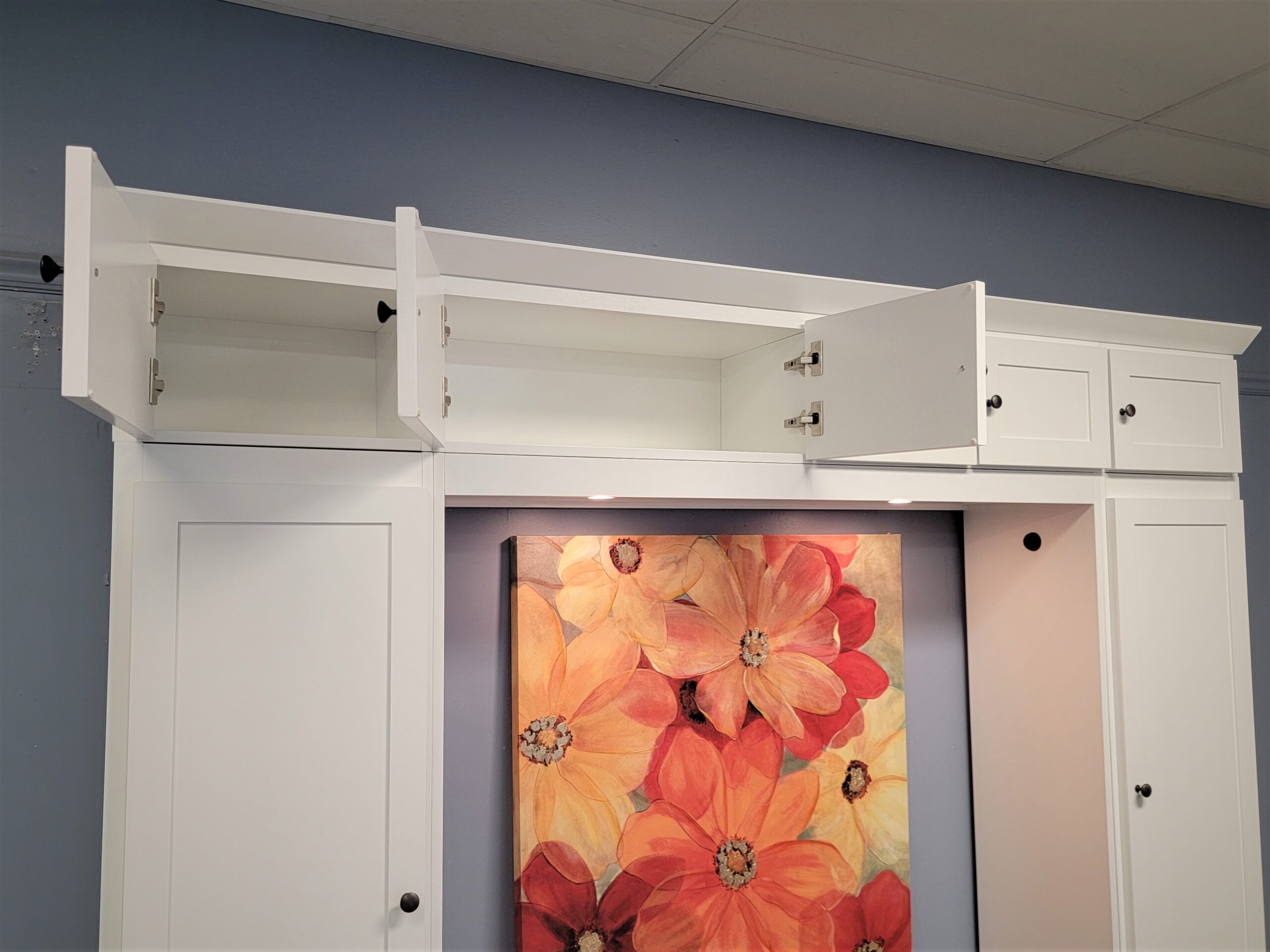 Shaker Murphy Bed with Single Fold Inset Desk Upper Bookcase Doors Shown Open