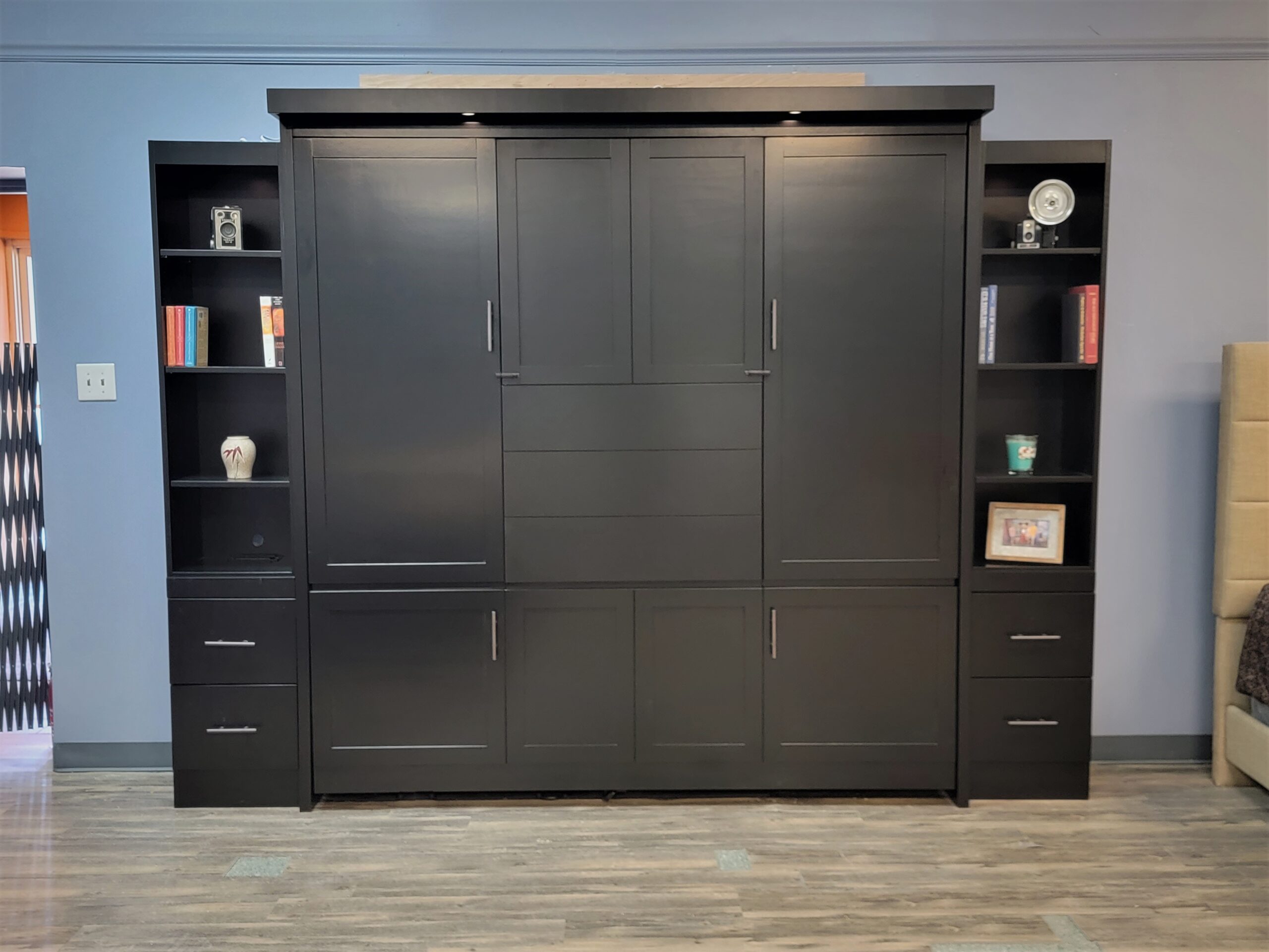Black Lacquer Shaker Murphy Bed Front View of Murphy Bed Shown Closed
