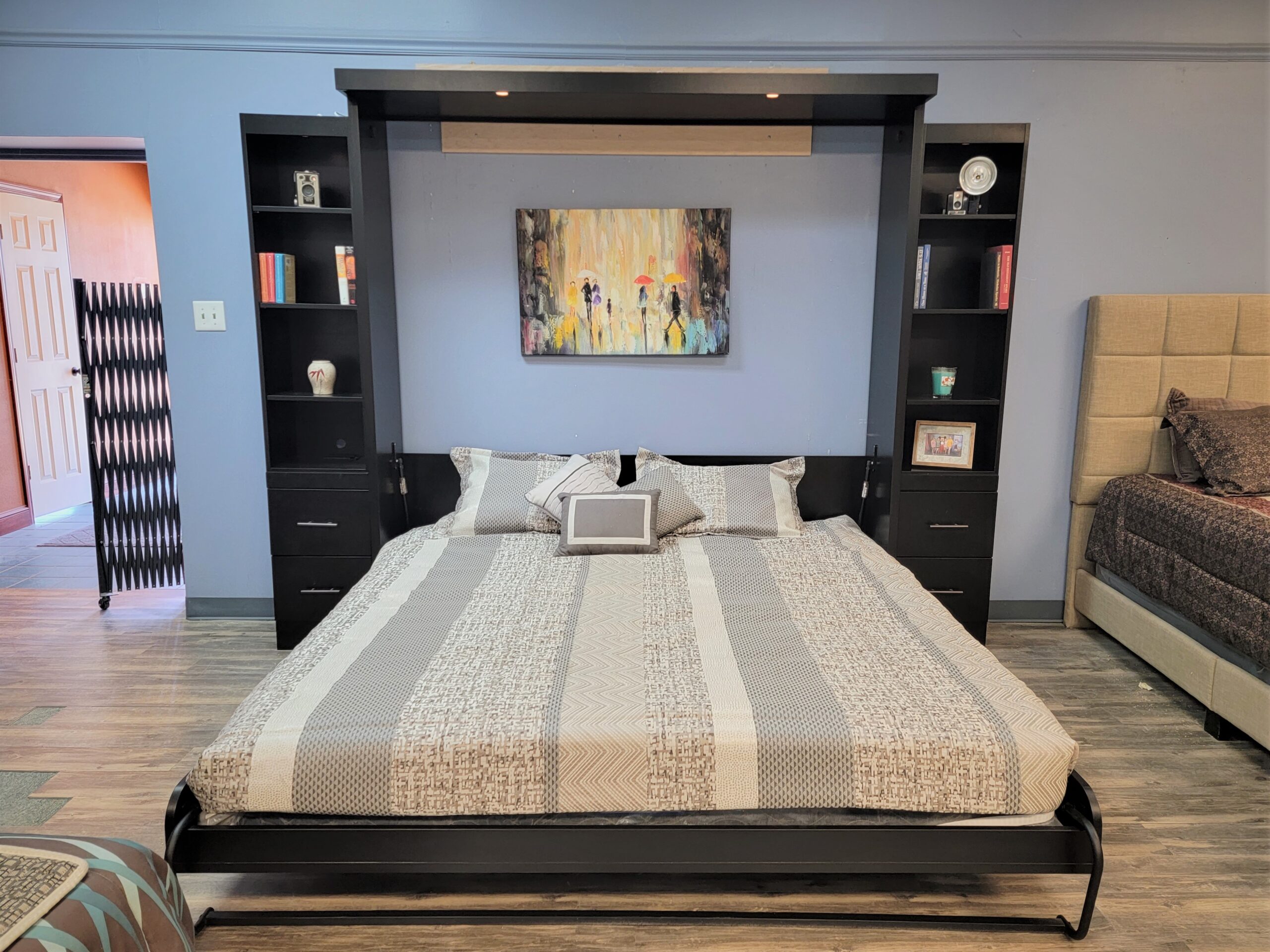 Black Lacquer Shaker Murphy Bed Front View of Bed Shown Open