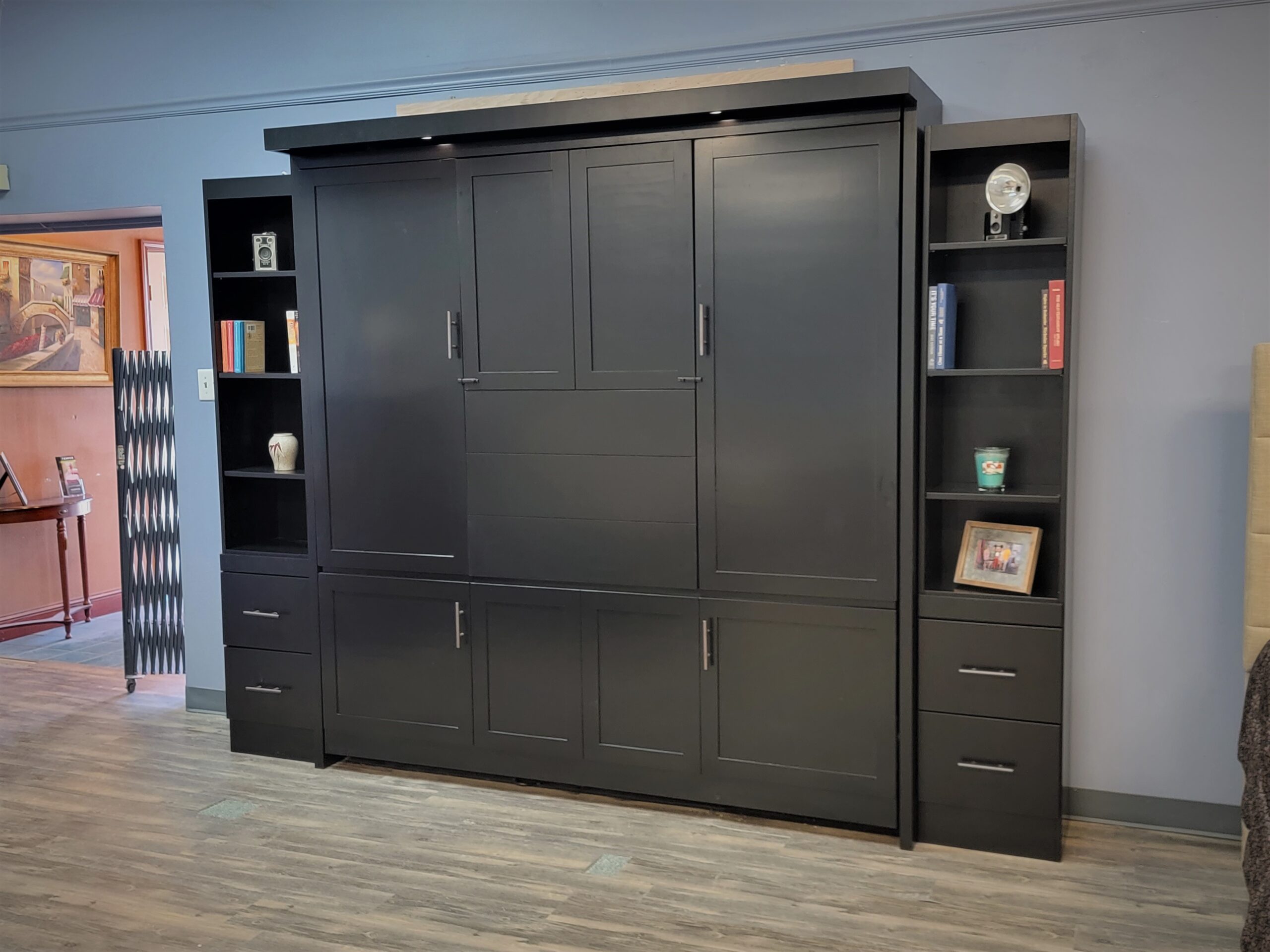 Black Lacquer Shaker Murphy Bed Side View of Murphy Bed Shown Closed