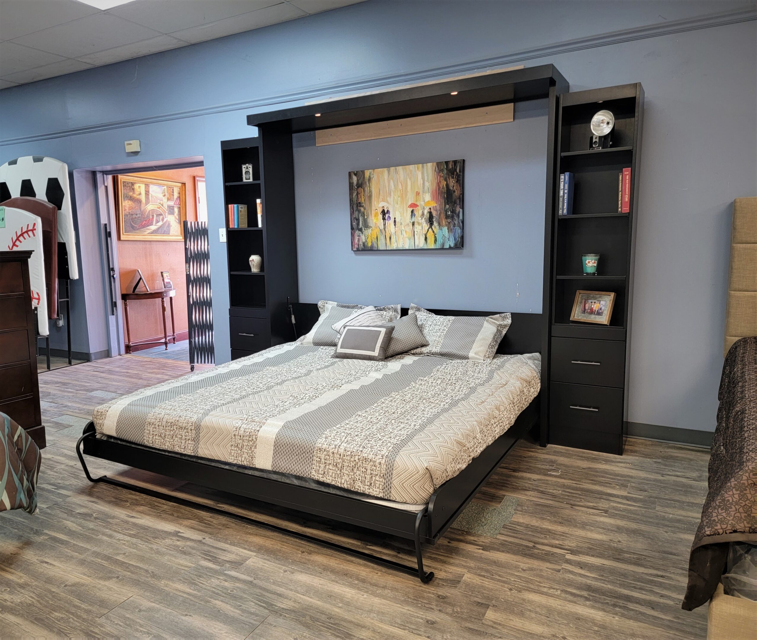 Black Lacquer Shaker Murphy Bed Side View of Bed Shown Open