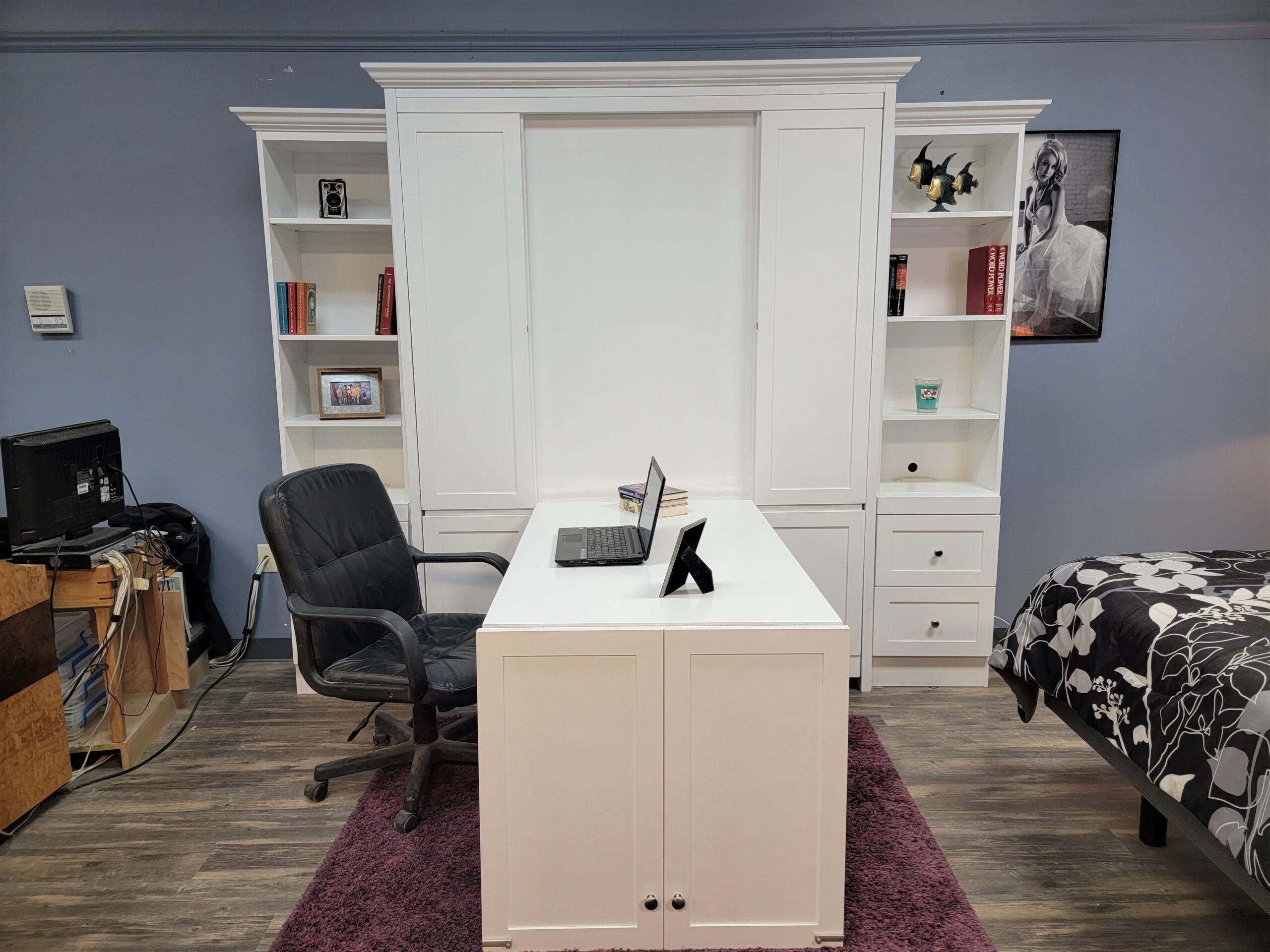Shaker Murphy Bed Front View of Bed Closed and Desk Open