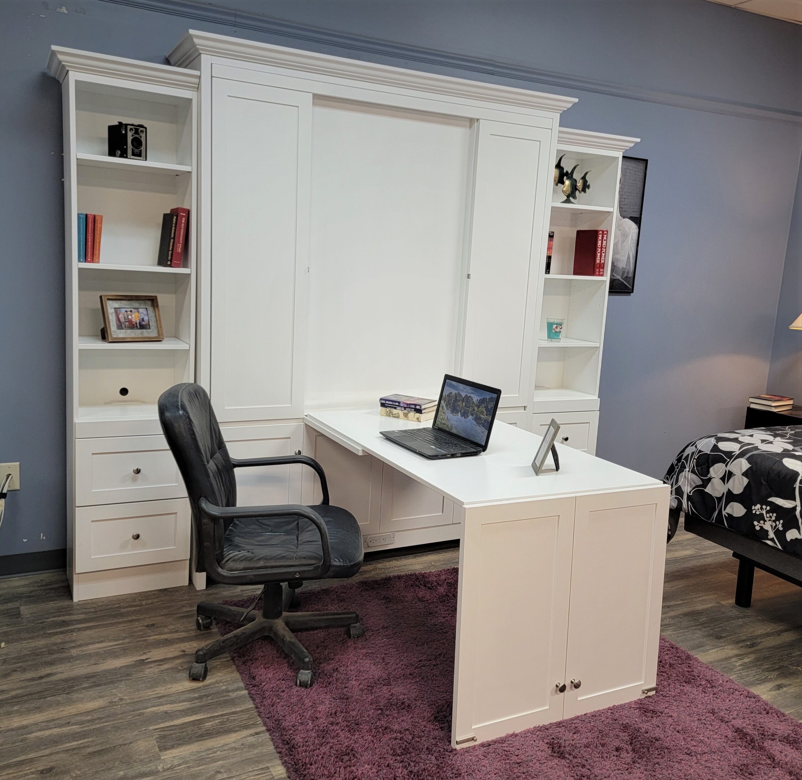 Shaker Murphy Bed Side View of Murphy Bed Shown Closed and Desk Open