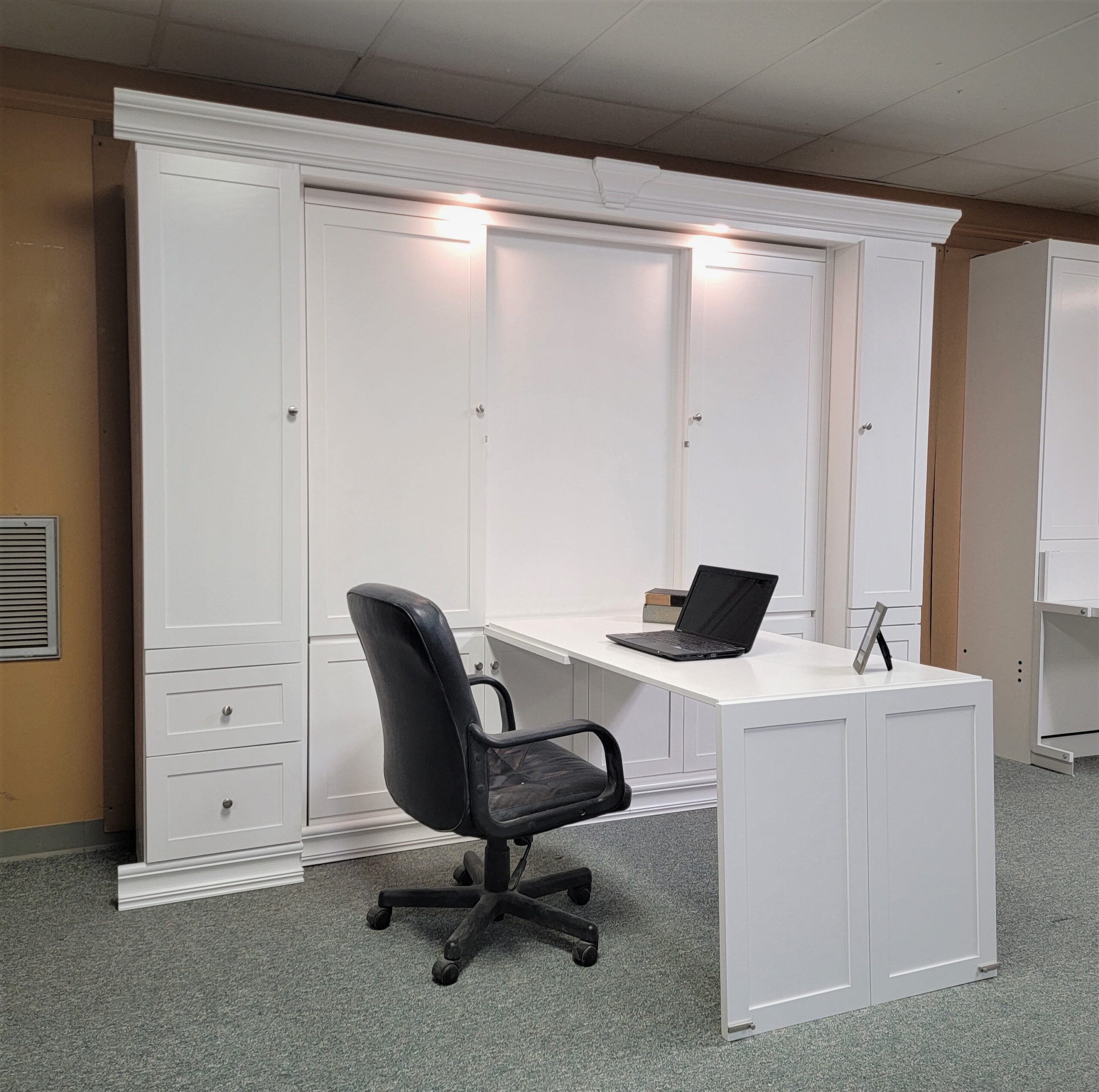 Christy Murphy Bed Side View of Murphy Bed Shown Closed and Desk Open