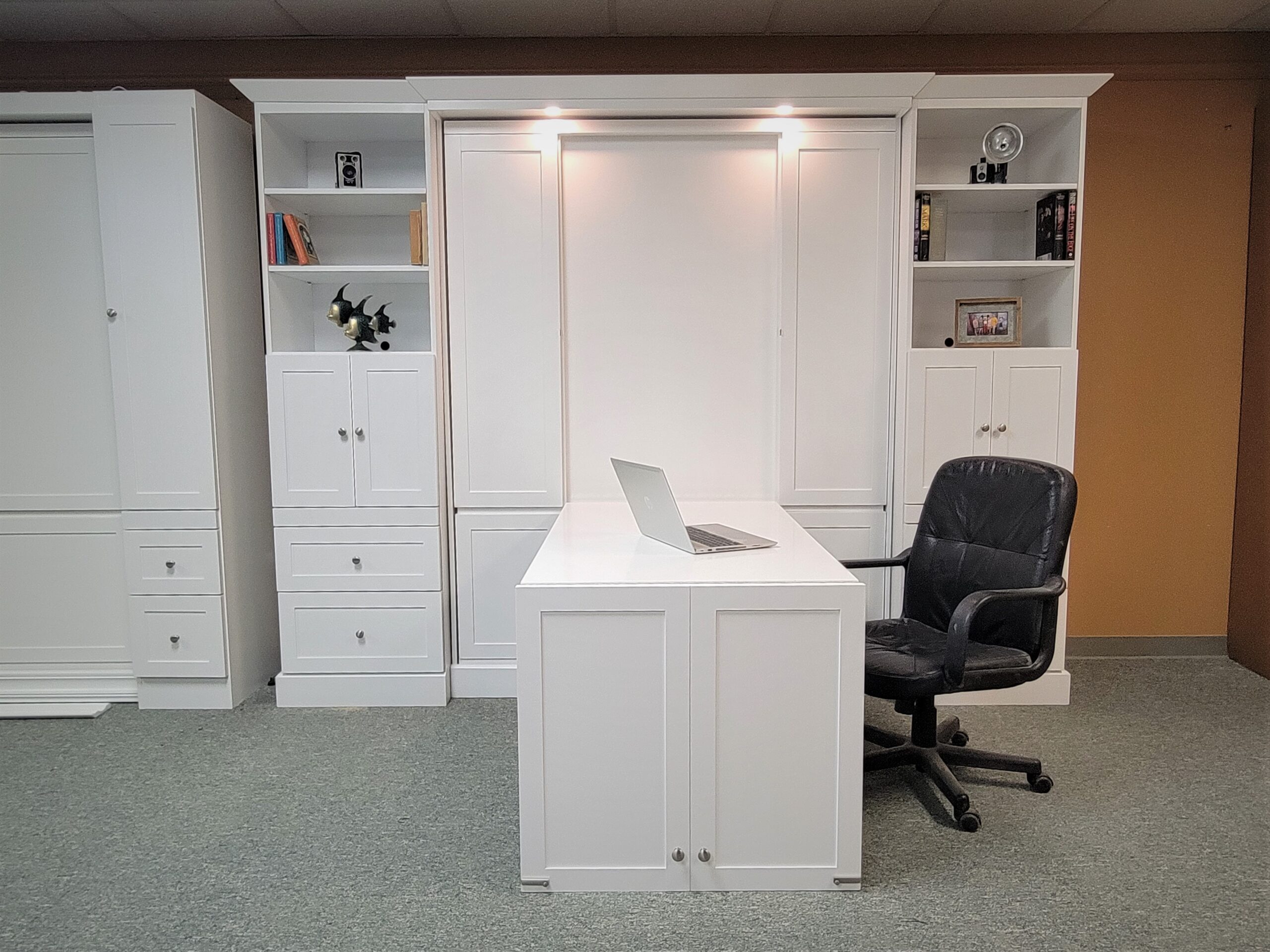 Shaker Murphy Bed Front View of Bed Shown Closed with Desk Open