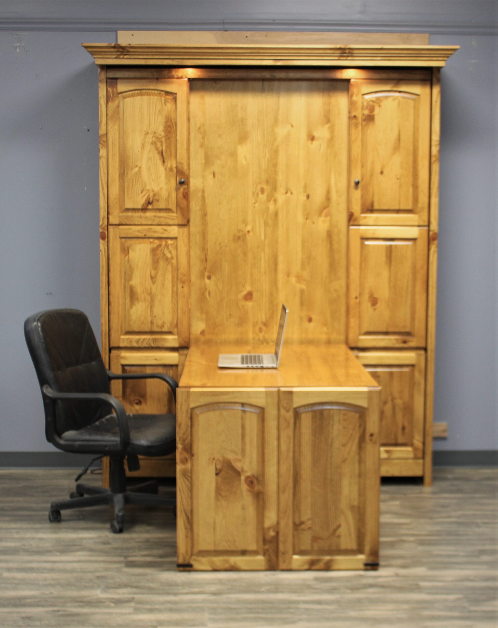 Smithsonian Murphy Bed Front View of Bed Shown Closed with Desk Down