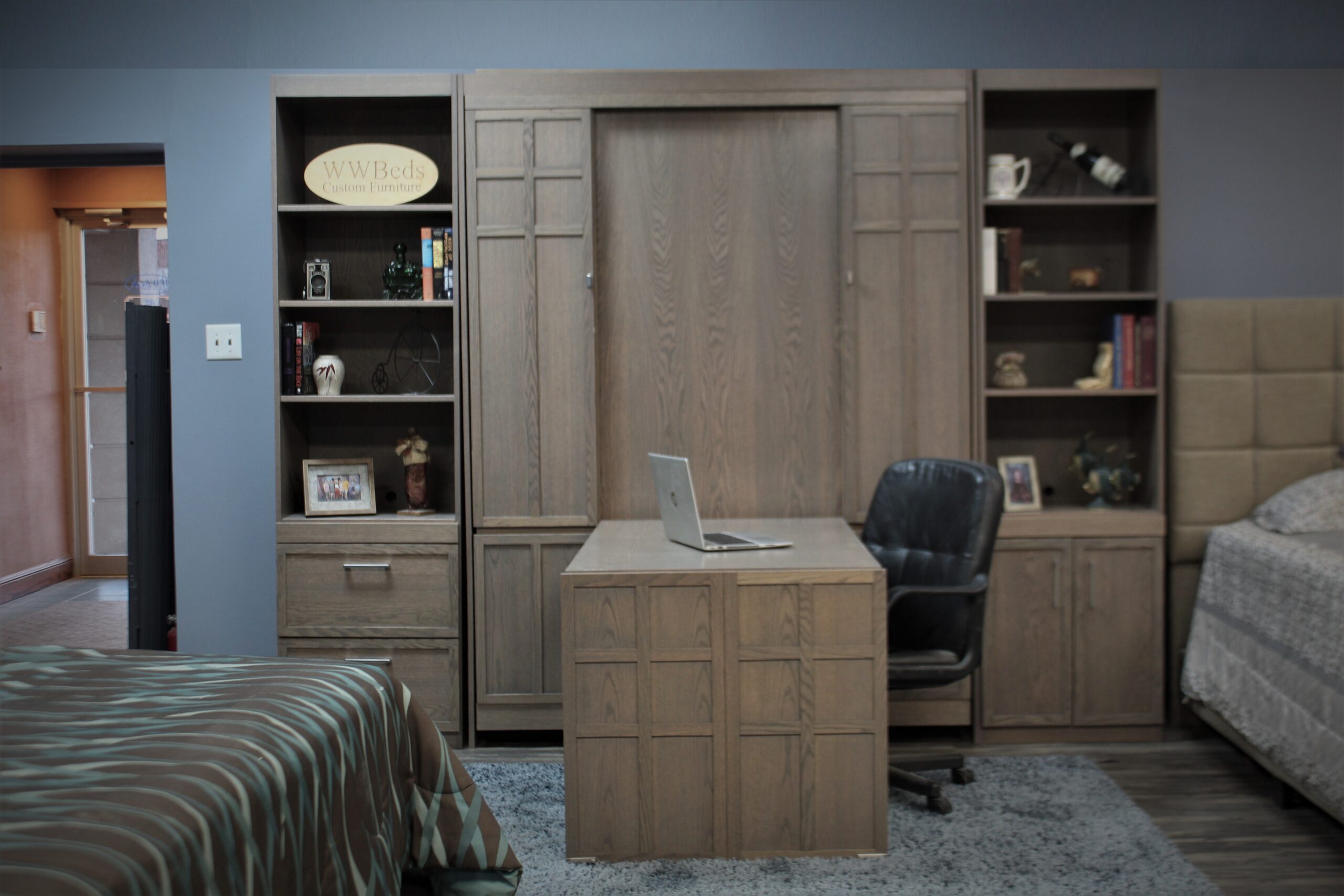 Frank Lloyd Wright Murphy Bed with Inset Desk Desk Shown Open Front