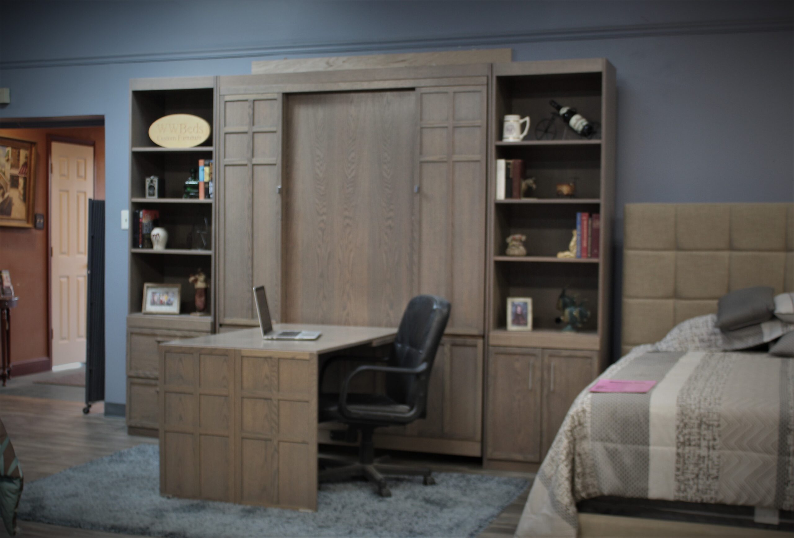 Frank Lloyd Wright Murphy Bed with Inset Desk Side View of Desk Shown Open and Bed Closed