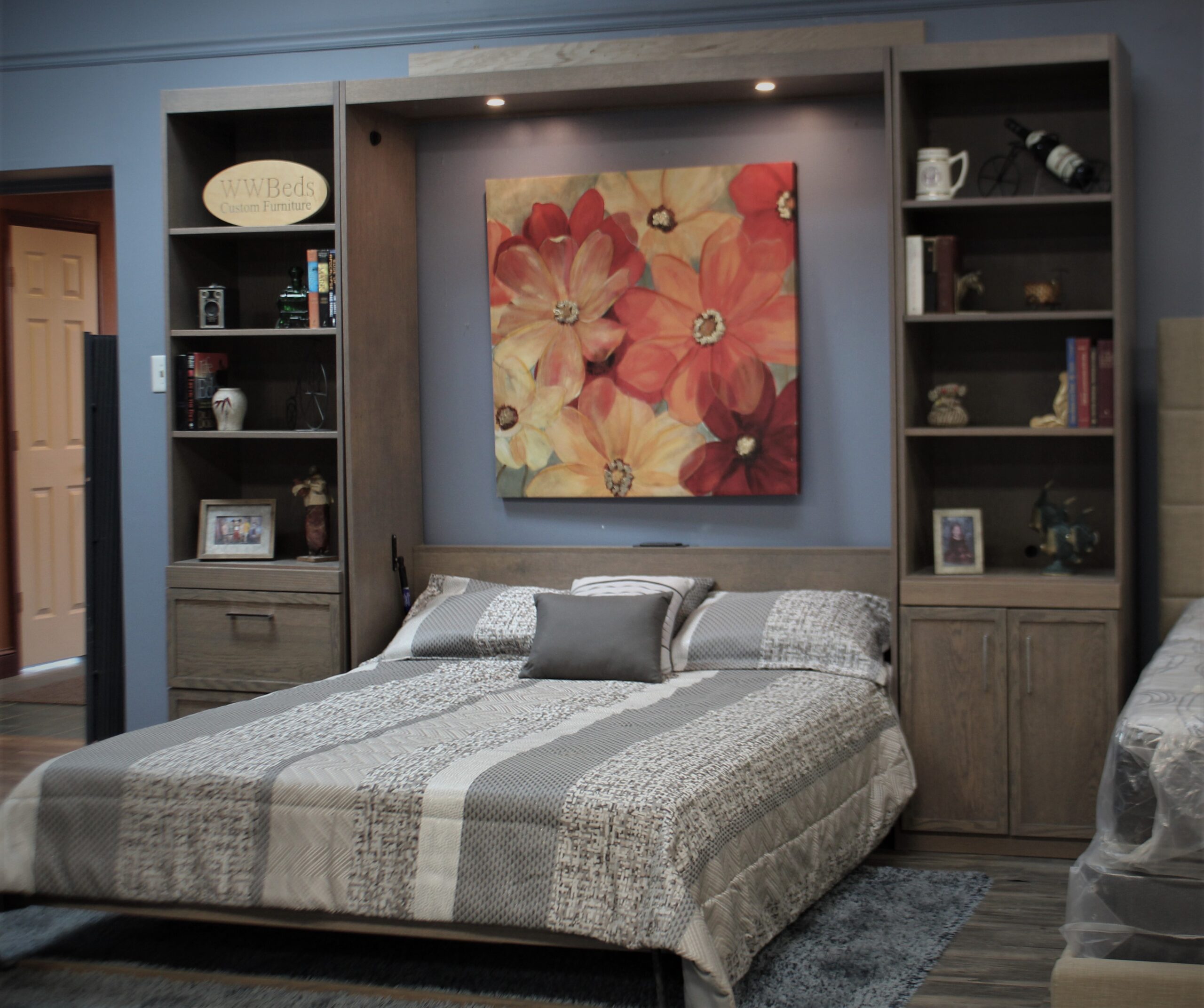 Frank Lloyd Wright Murphy Bed with Inset Desk Side View of Murphy Bed Shown Open