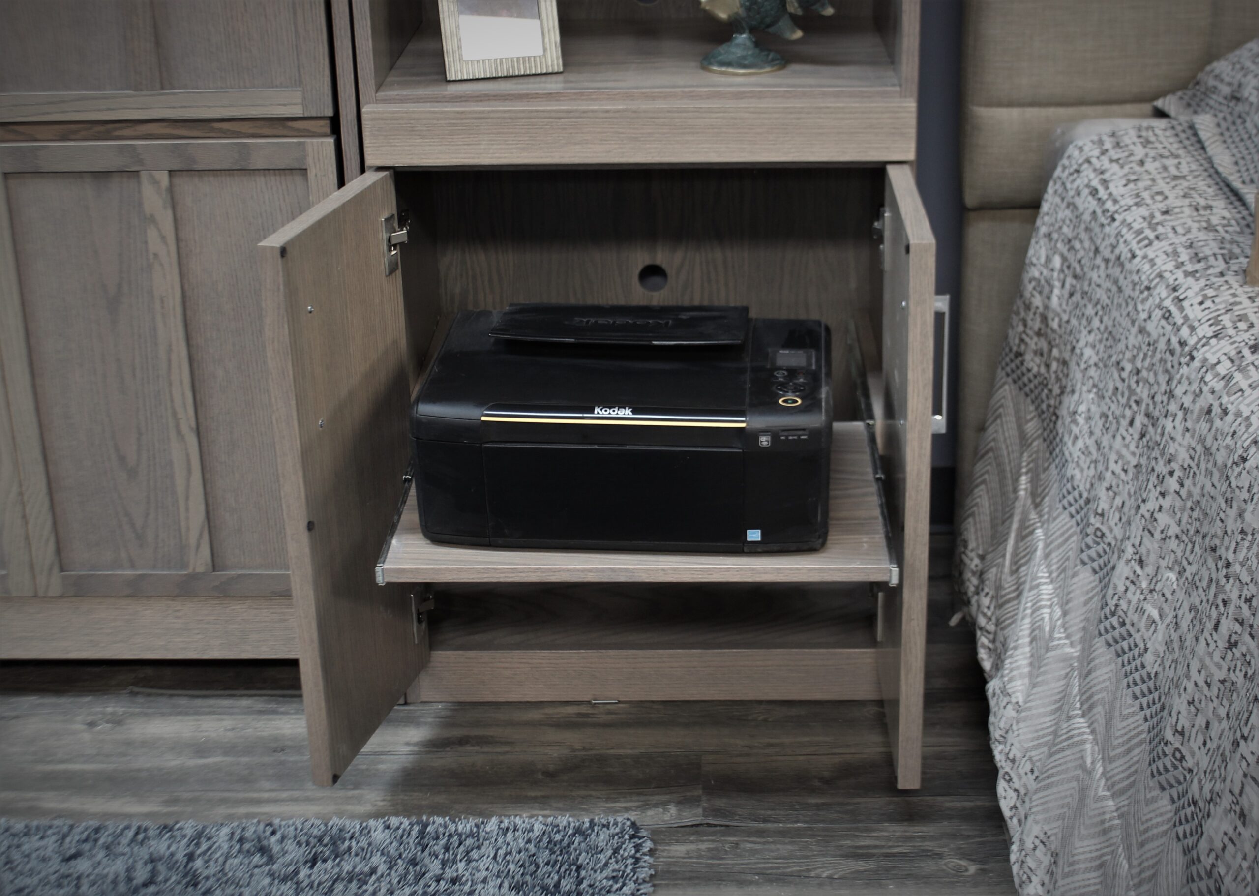 Frank Lloyd Wright Murphy Bed with Inset Desk Printer Pullout in Bottom of Right Bookcase