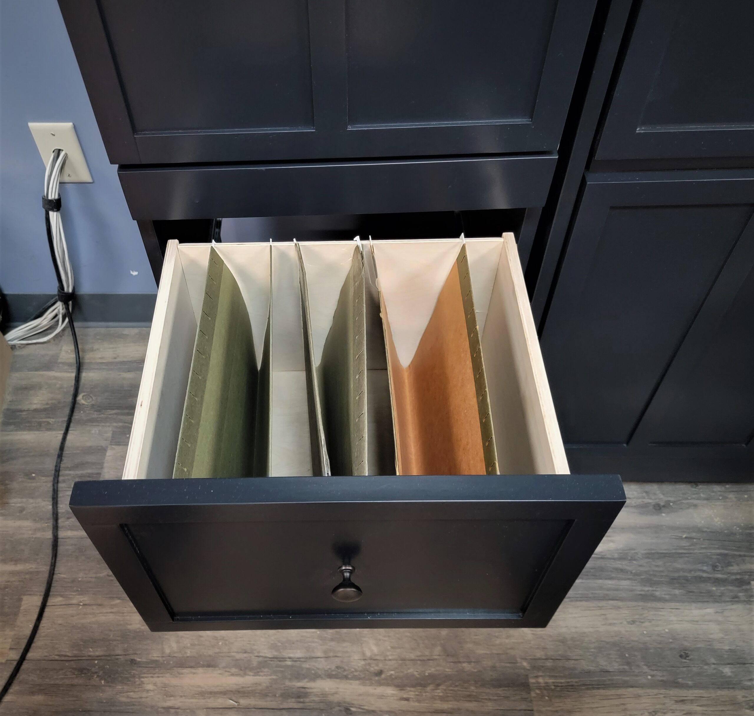 Caviar Black Frank LLoyd Wright Murphy Bed File Drawers in Bookcases