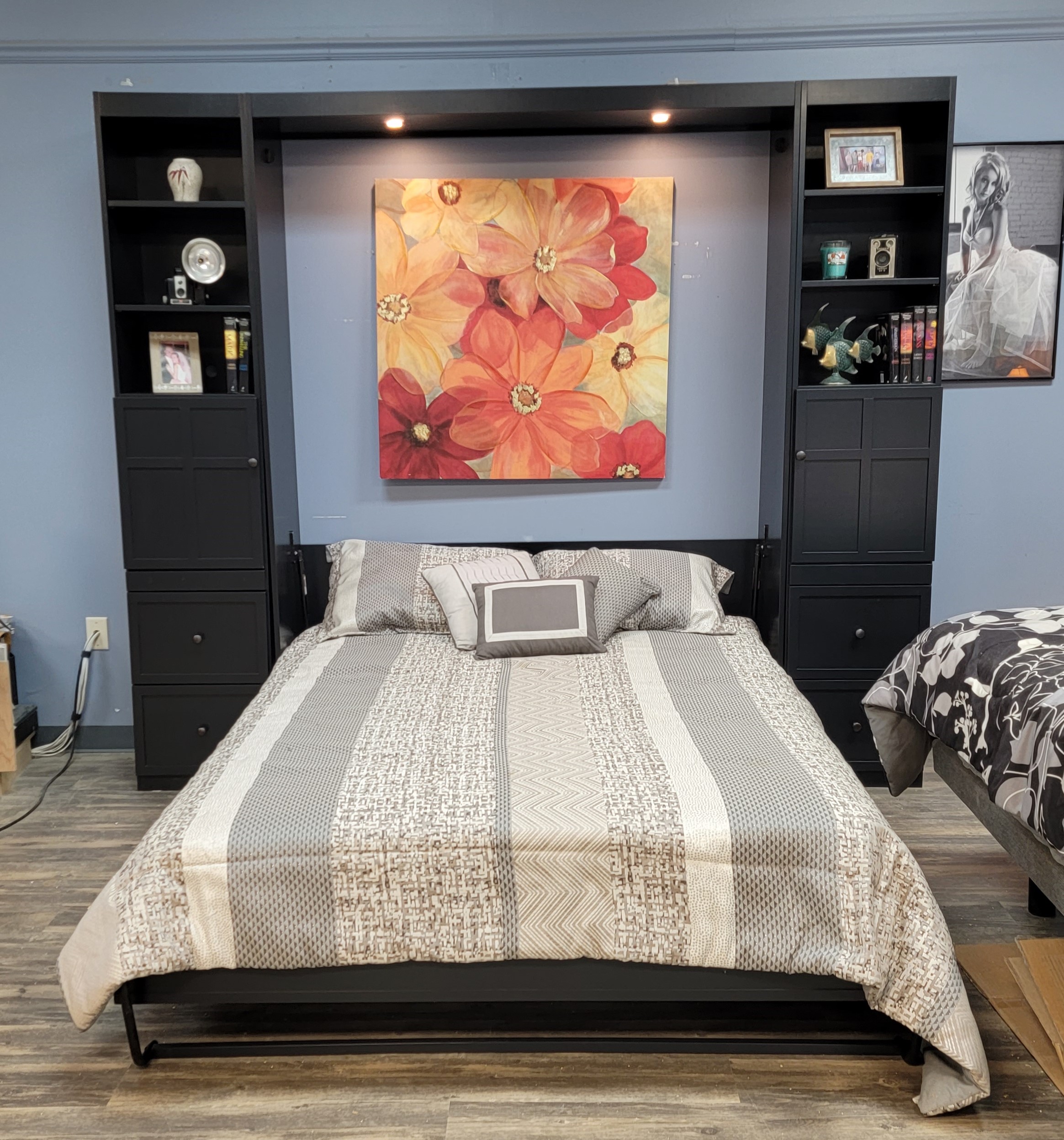 Caviar Black Frank LLoyd Wright Murphy Bed Front View of Bed Shown Open