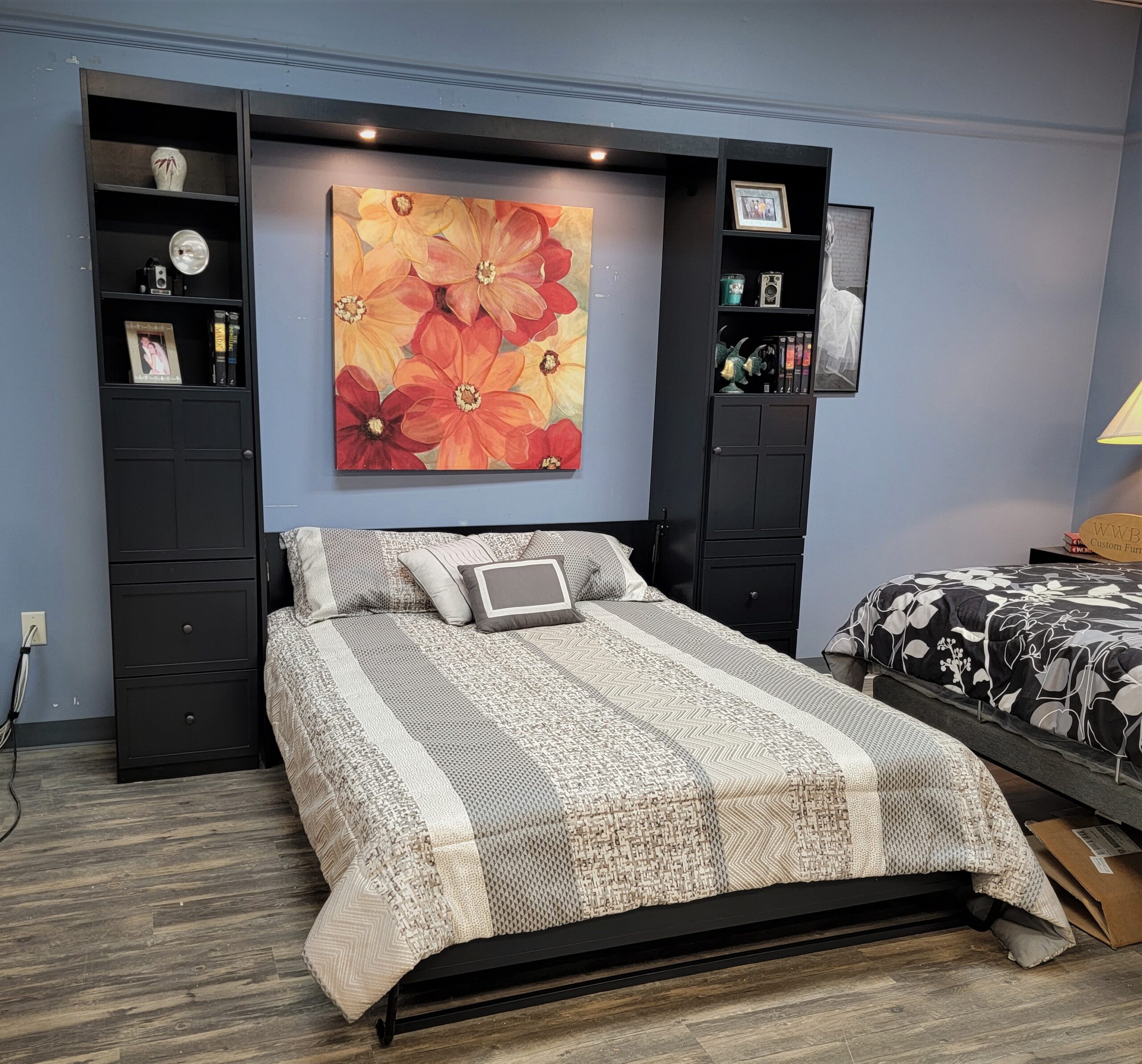 Caviar Black Frank LLoyd Wright Murphy Bed Side View of Bed Shown Open