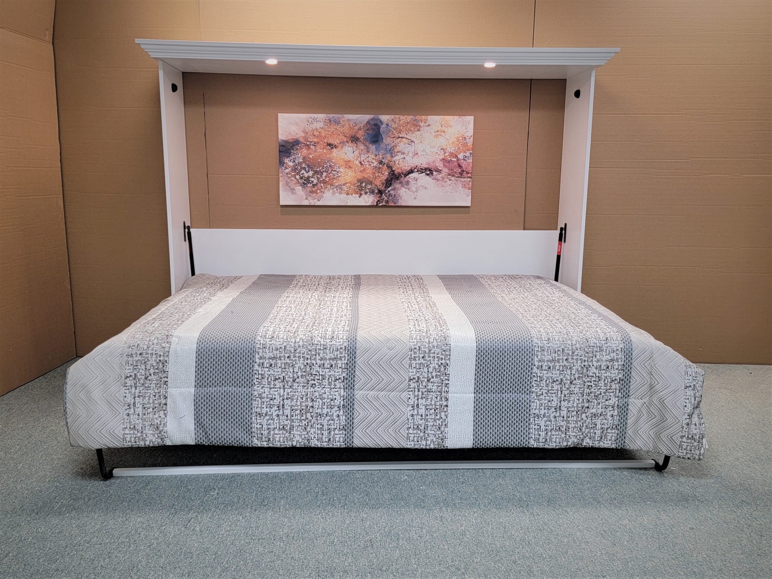 White Lacquer Horizontal Ross Murphy Bed Front View of Bed Open