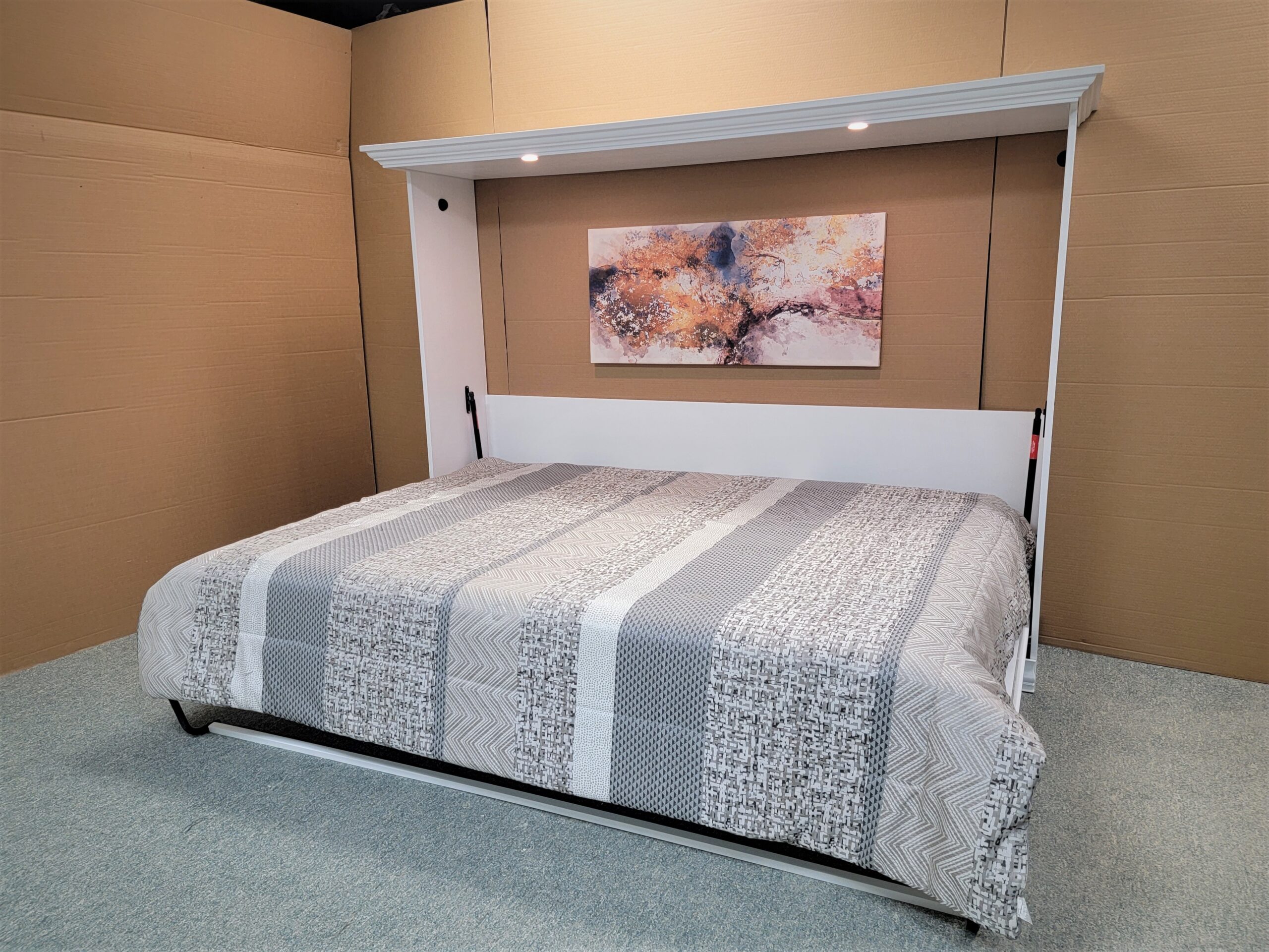 White Lacquer Horizontal Ross Murphy Bed Side View Open