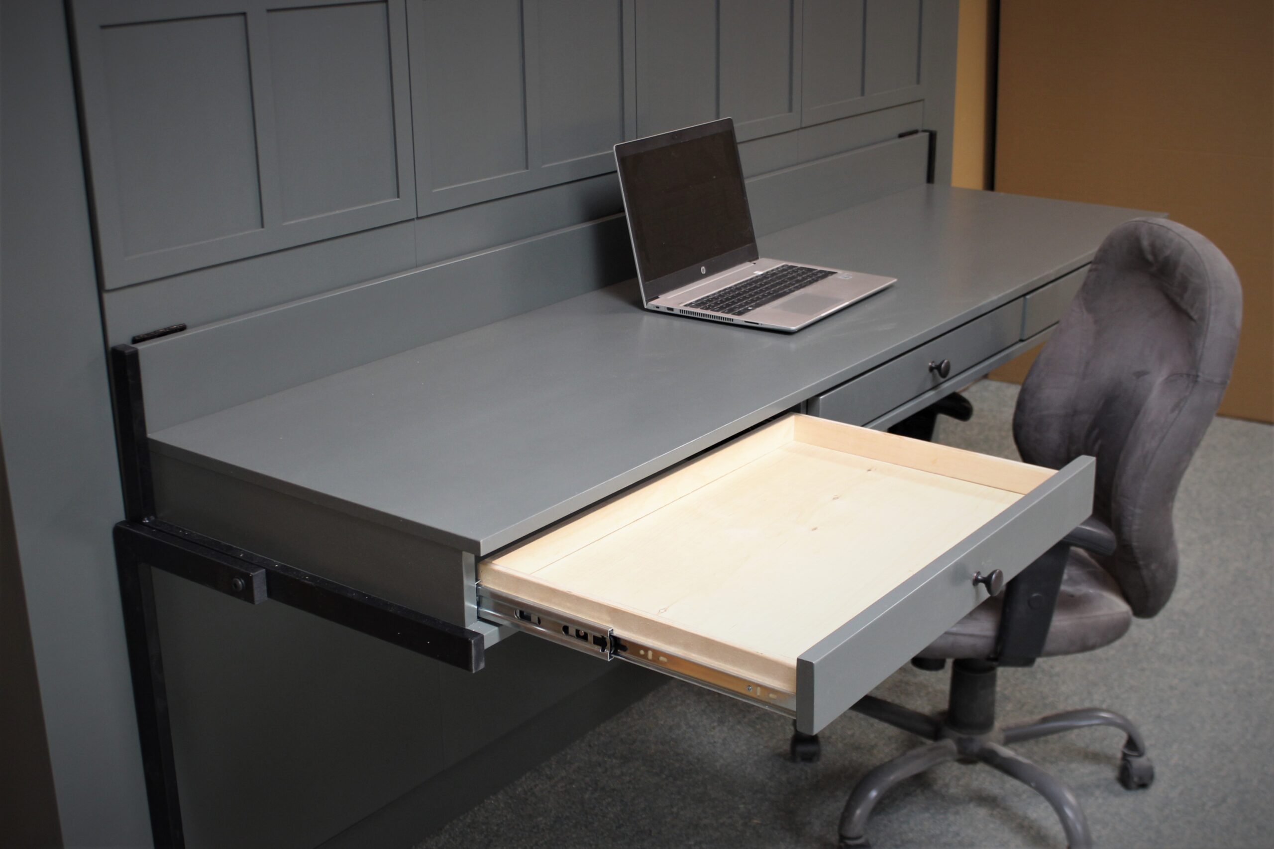 Horizontal Frank Lloyd Wright Murphy Bed Stay Level Desk with Pencil Drawers