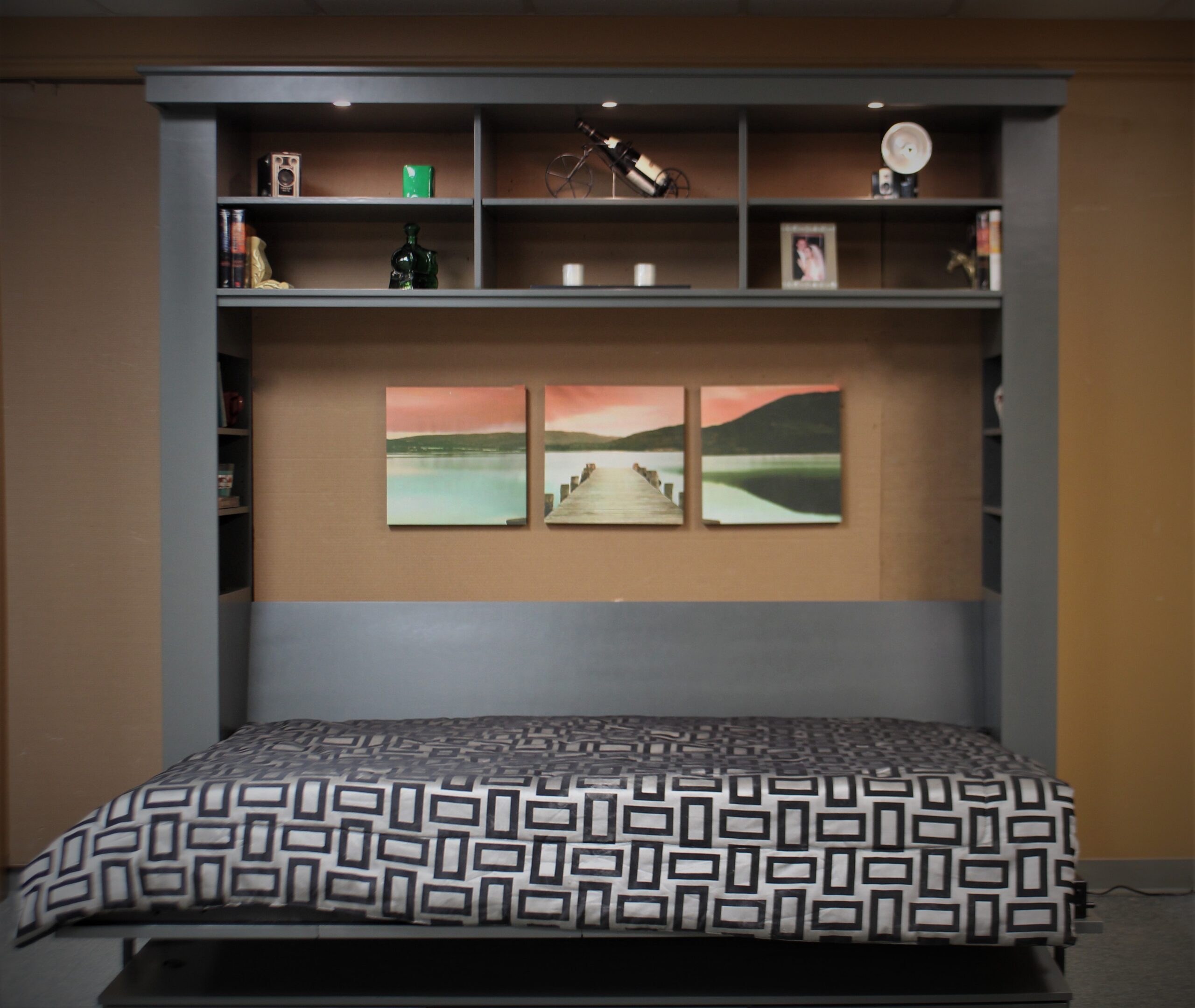 Horizontal Frank Lloyd Wright Murphy Bed Shown Open Front View