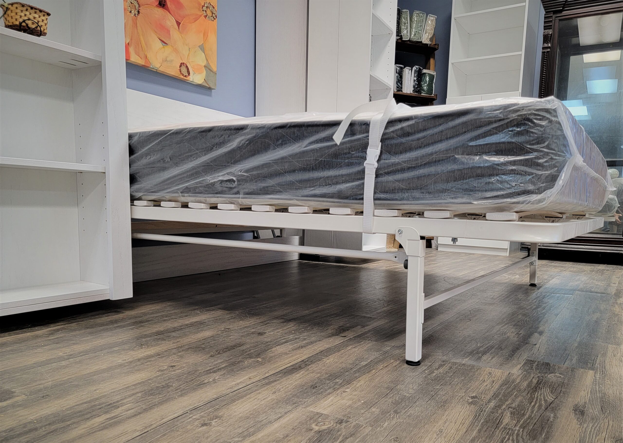 White Lacquer Pivoting Bookcase Murphy Bed Legs of Murphy Bed