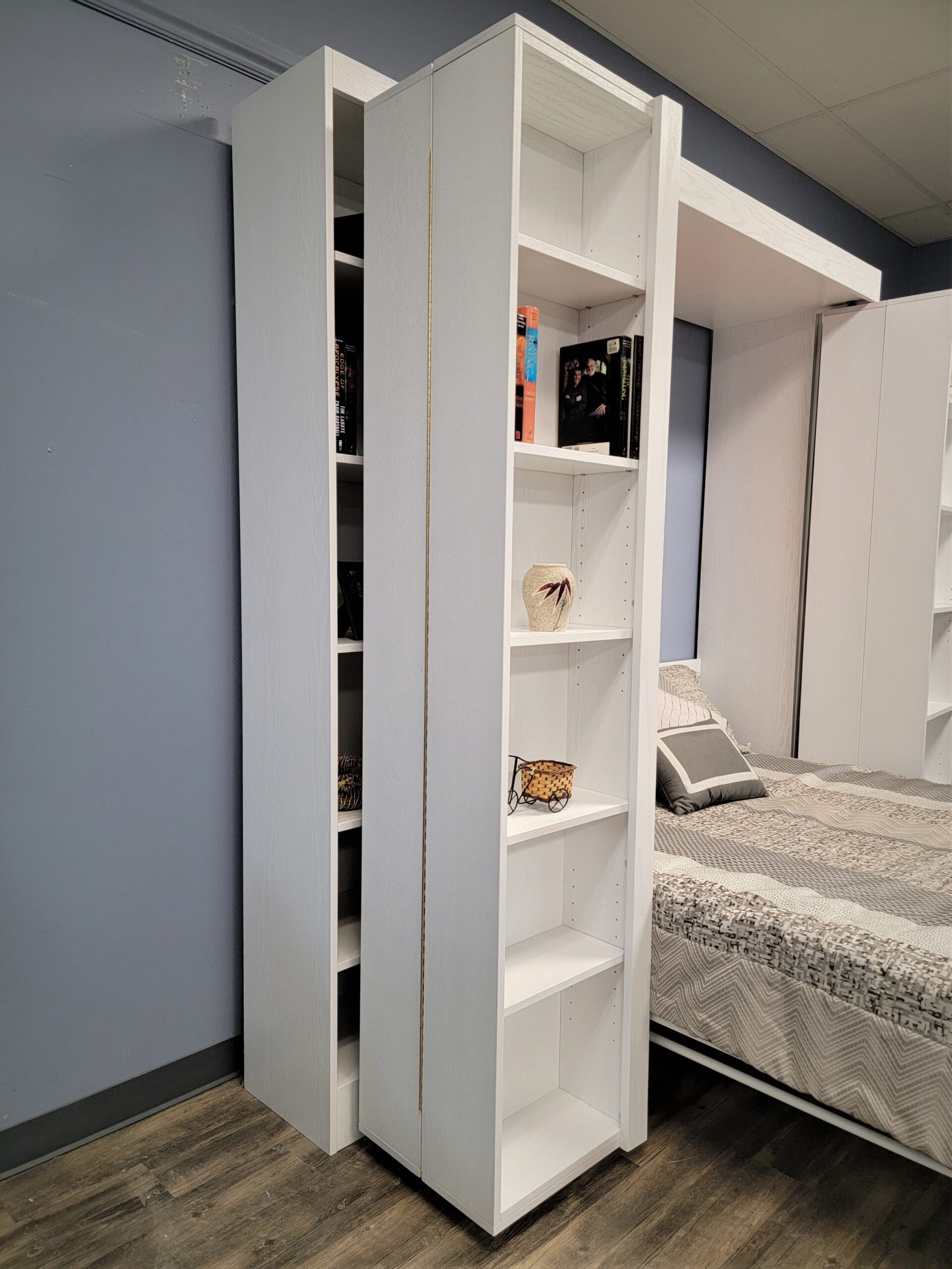 White Lacquer Pivoting Bookcase Murphy Bed Bookcases