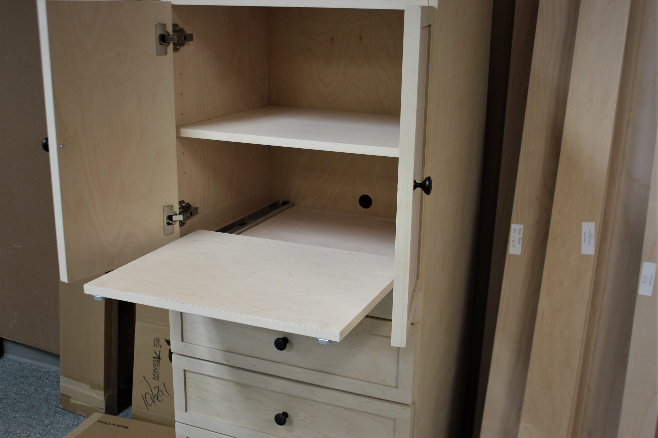 Frank Lloyd Wright Precut Printer Pullout in Left Bookcase