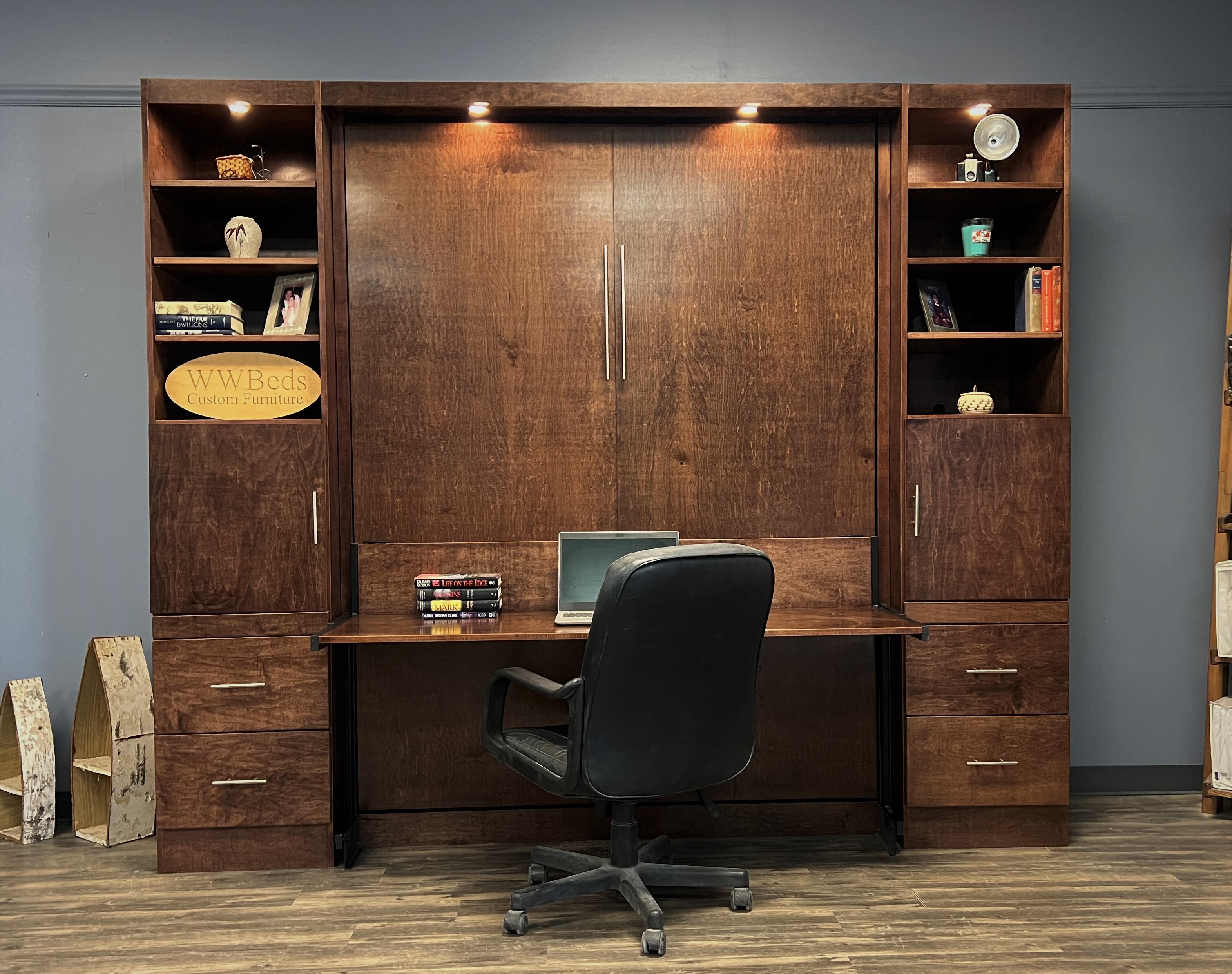 Red Mahogany Murphy Bed Front View of Murphy Bed Shown Closed