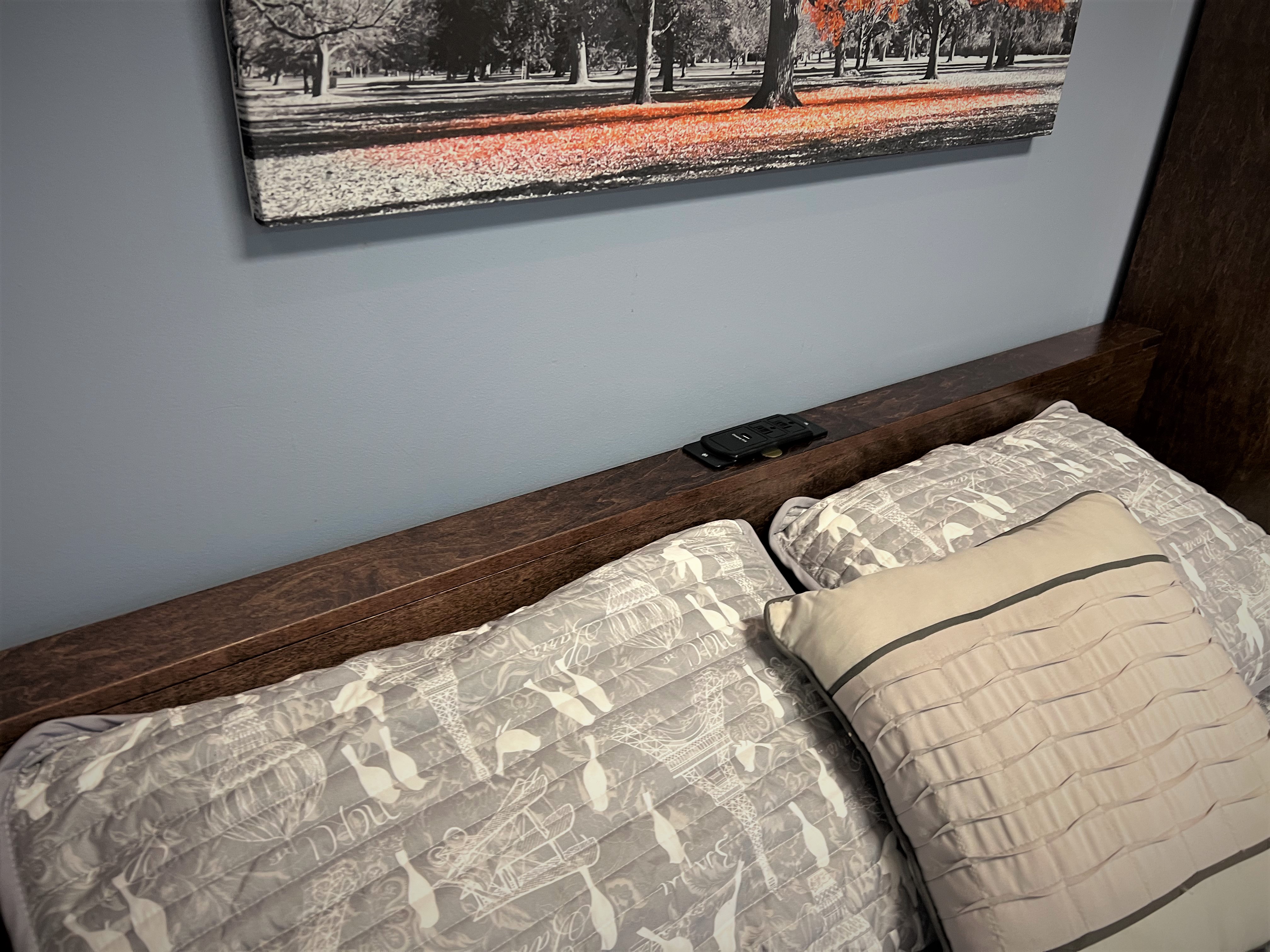 Red Mahogany Murphy Bed Headboard Charging Station