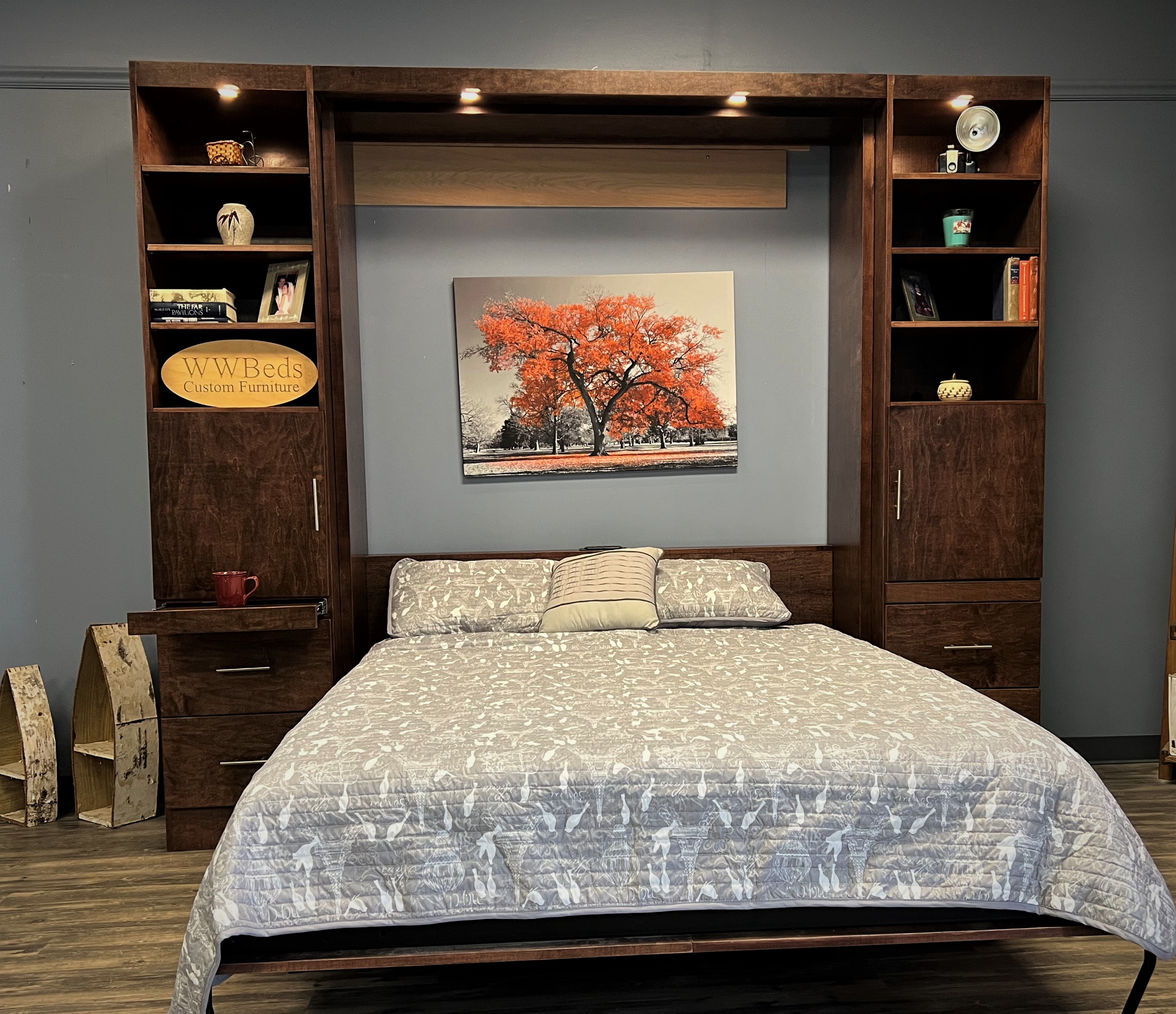 Red Mahogany Murphy Bed Front View of Bed Shown Open
