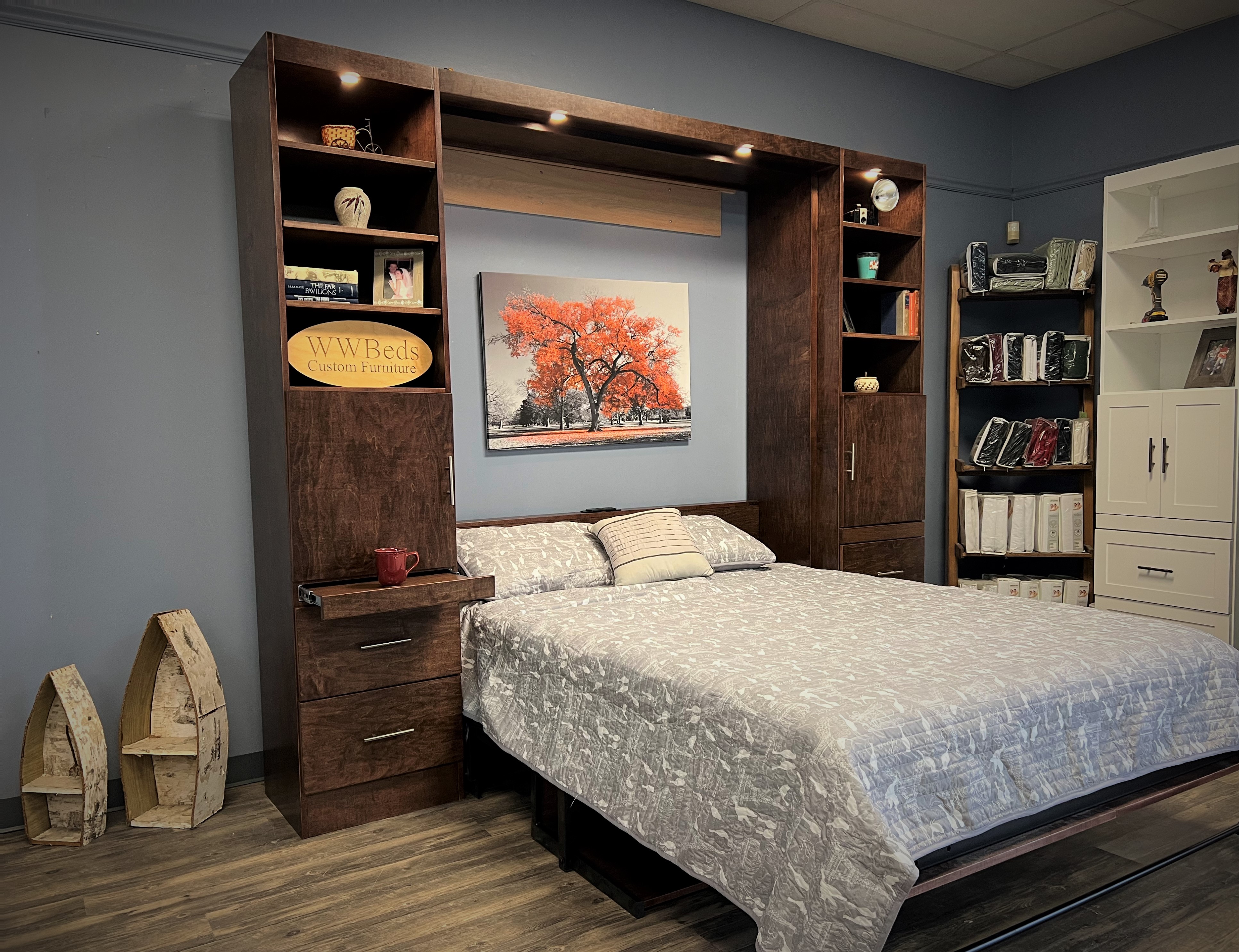 Red Mahogany Murphy Bed Side View of Murphy Bed Shown Open