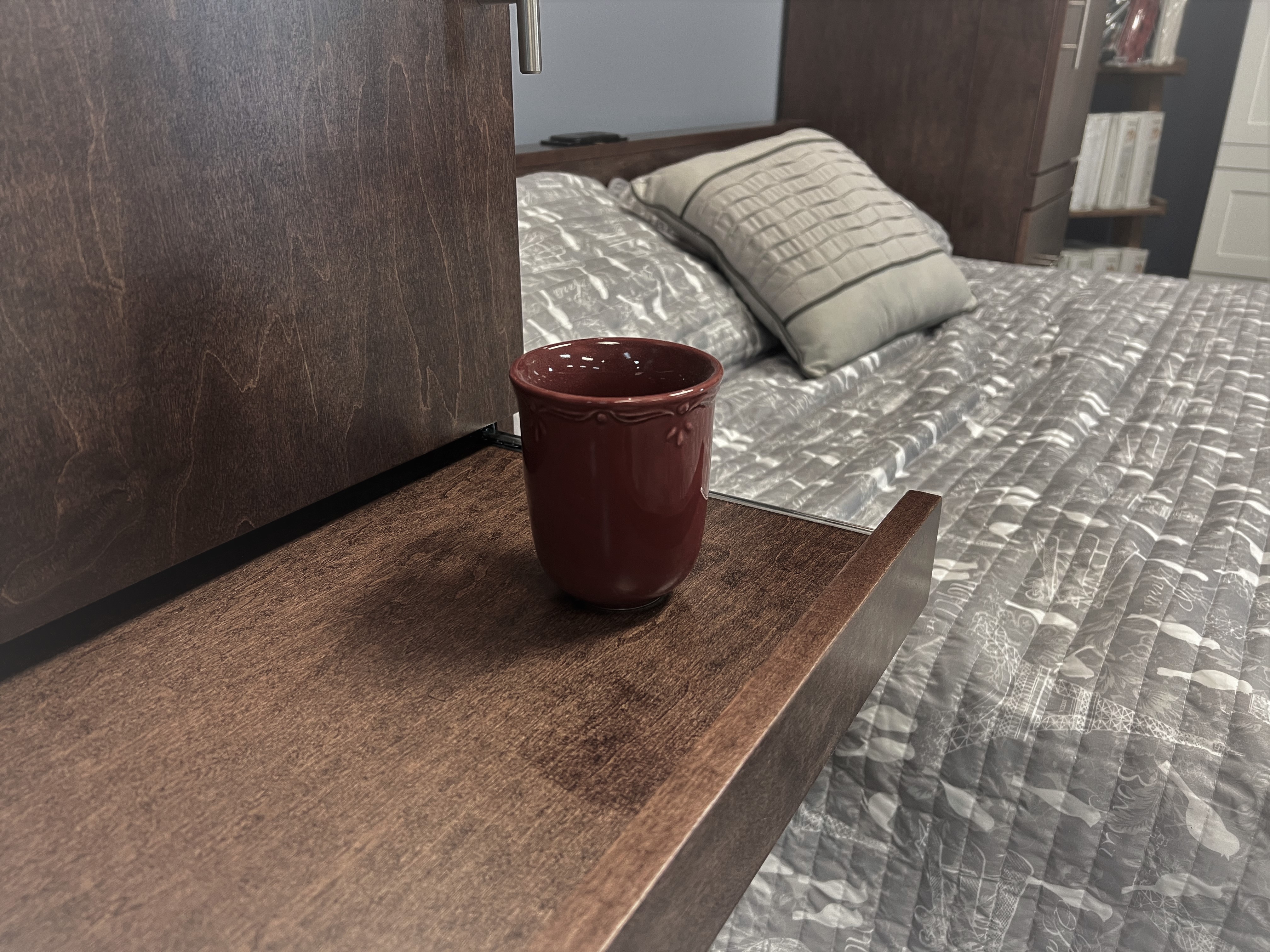 Red Mahogany Murphy Bed Pullout Drink Tray in Bookcases
