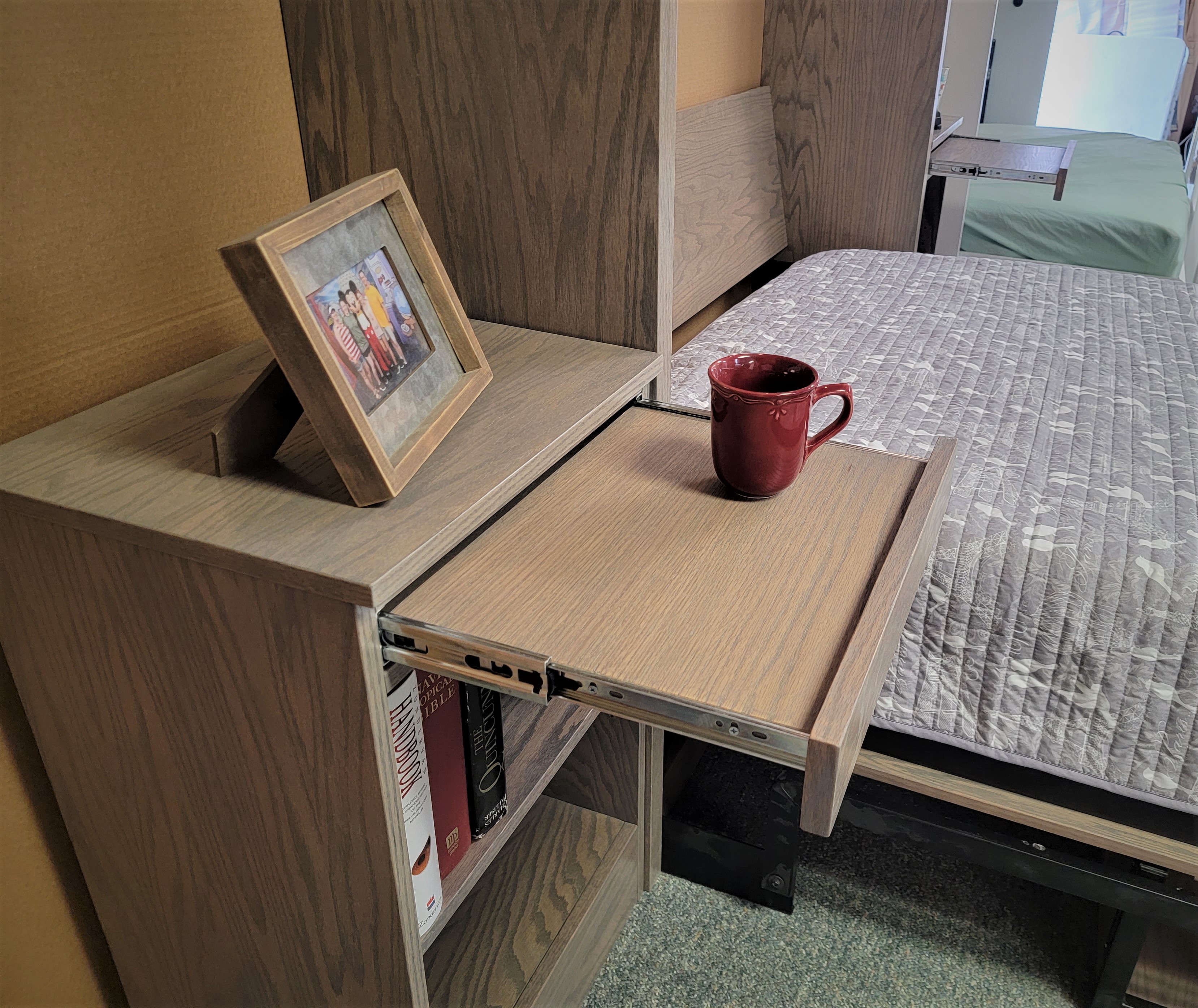 Classic Gray Barn Door Murphy Pull-out Drink Tray in Nightstand