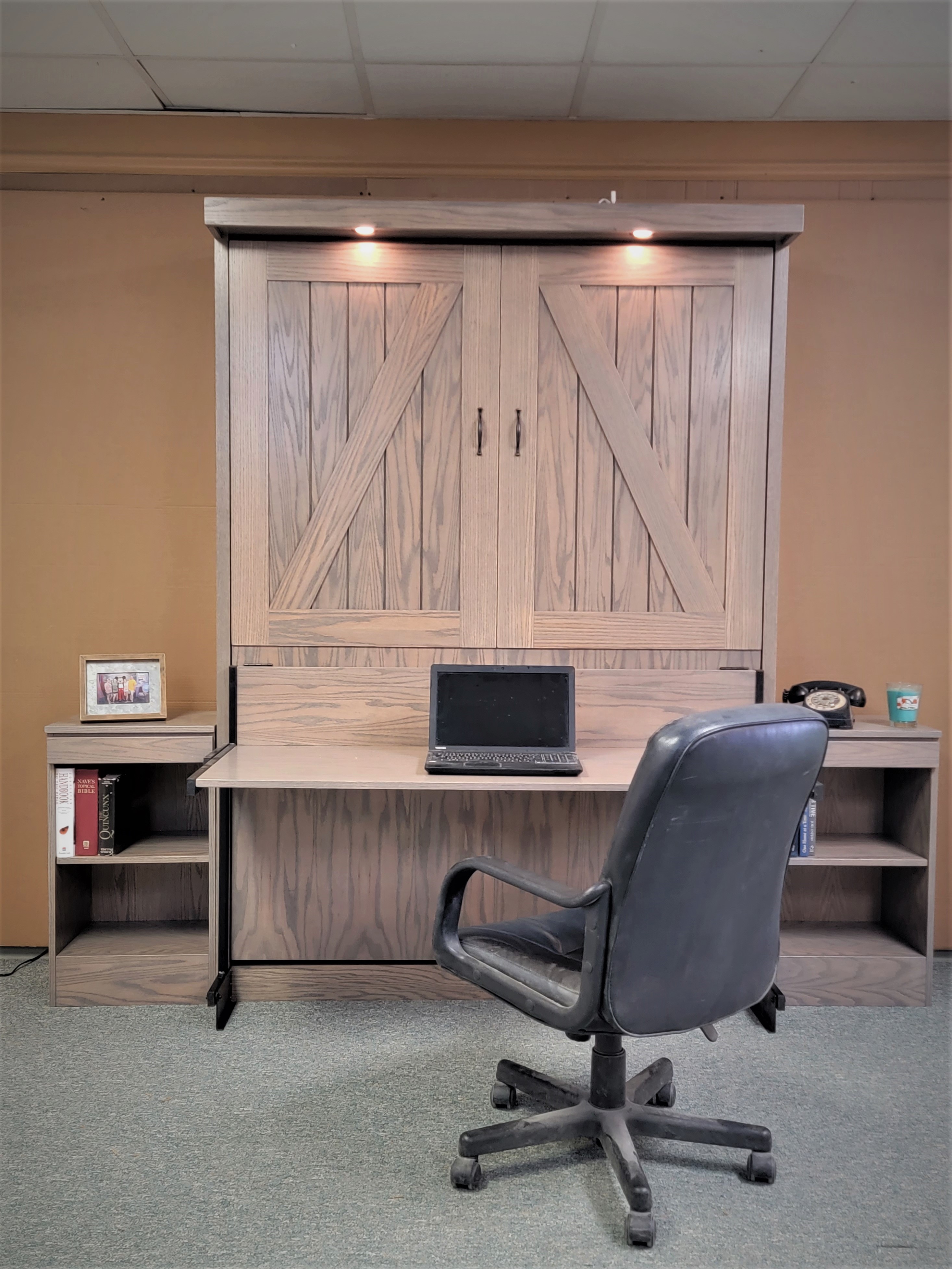 Classic Gray Barn Door Murphy Front View of Murphy Bed Shown Closed