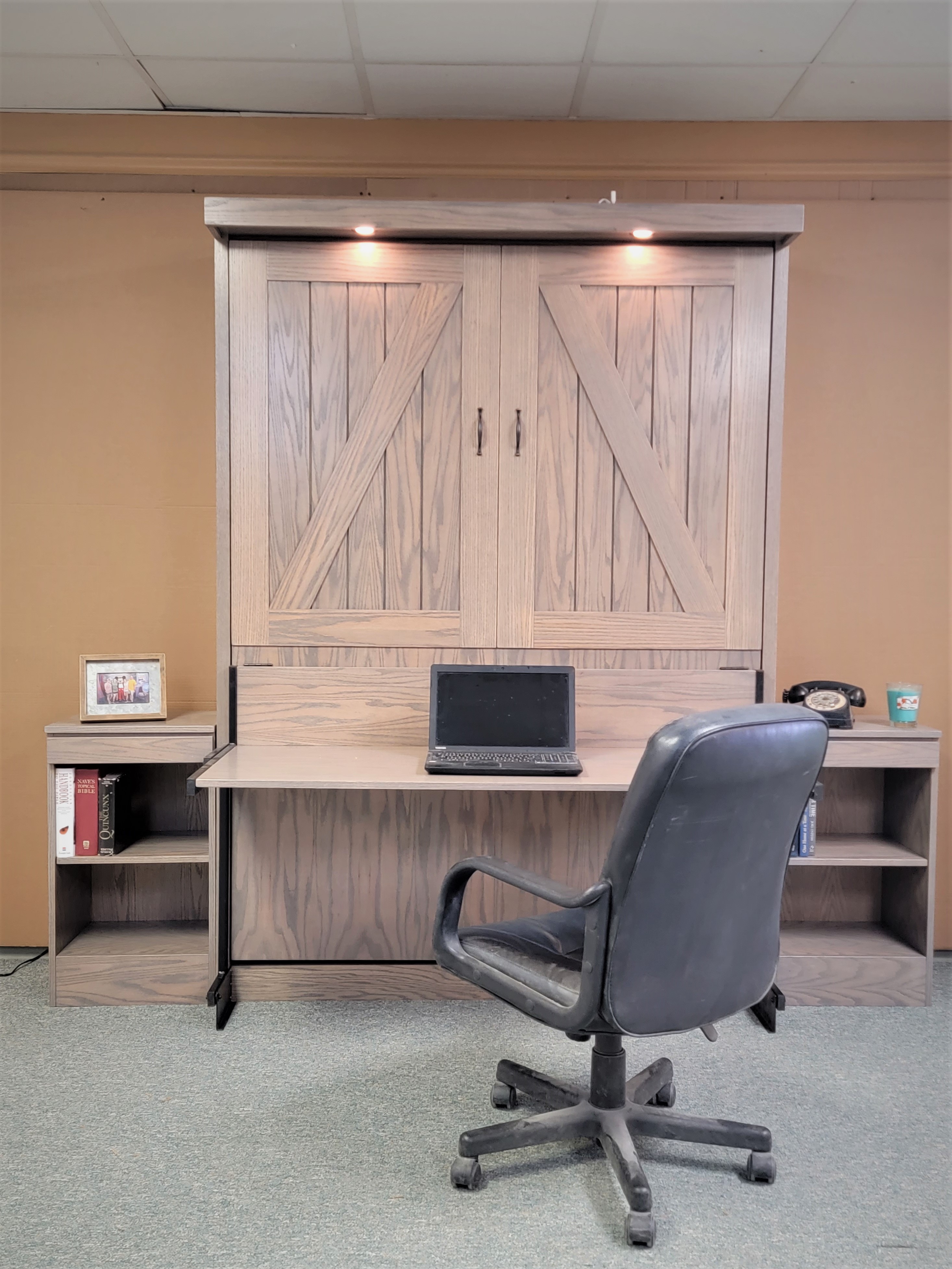 Classic Gray Barn Door Murphy Front View of Bed Closed