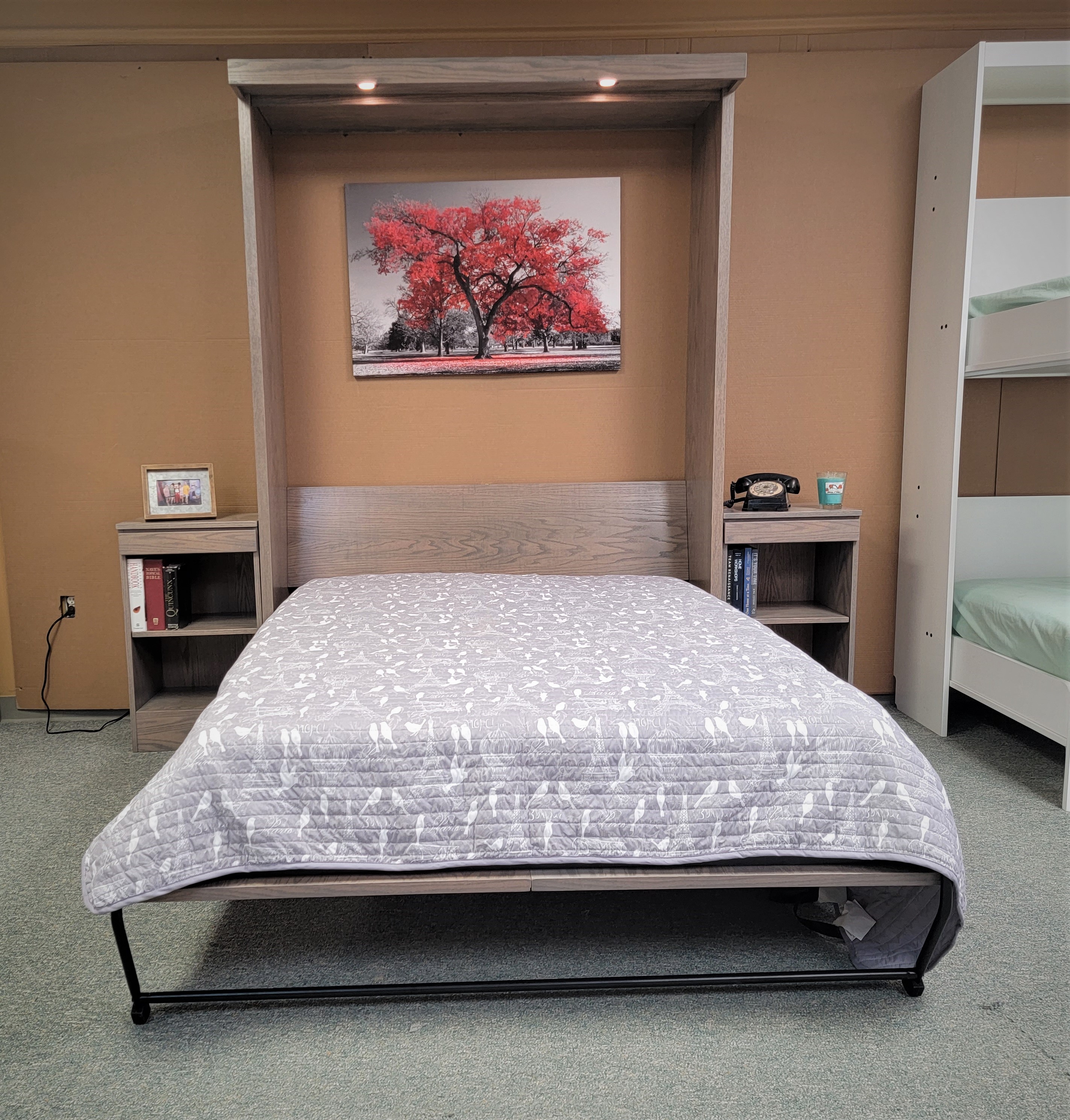 Classic Gray Barn Door Murphy Front View of Bed Open