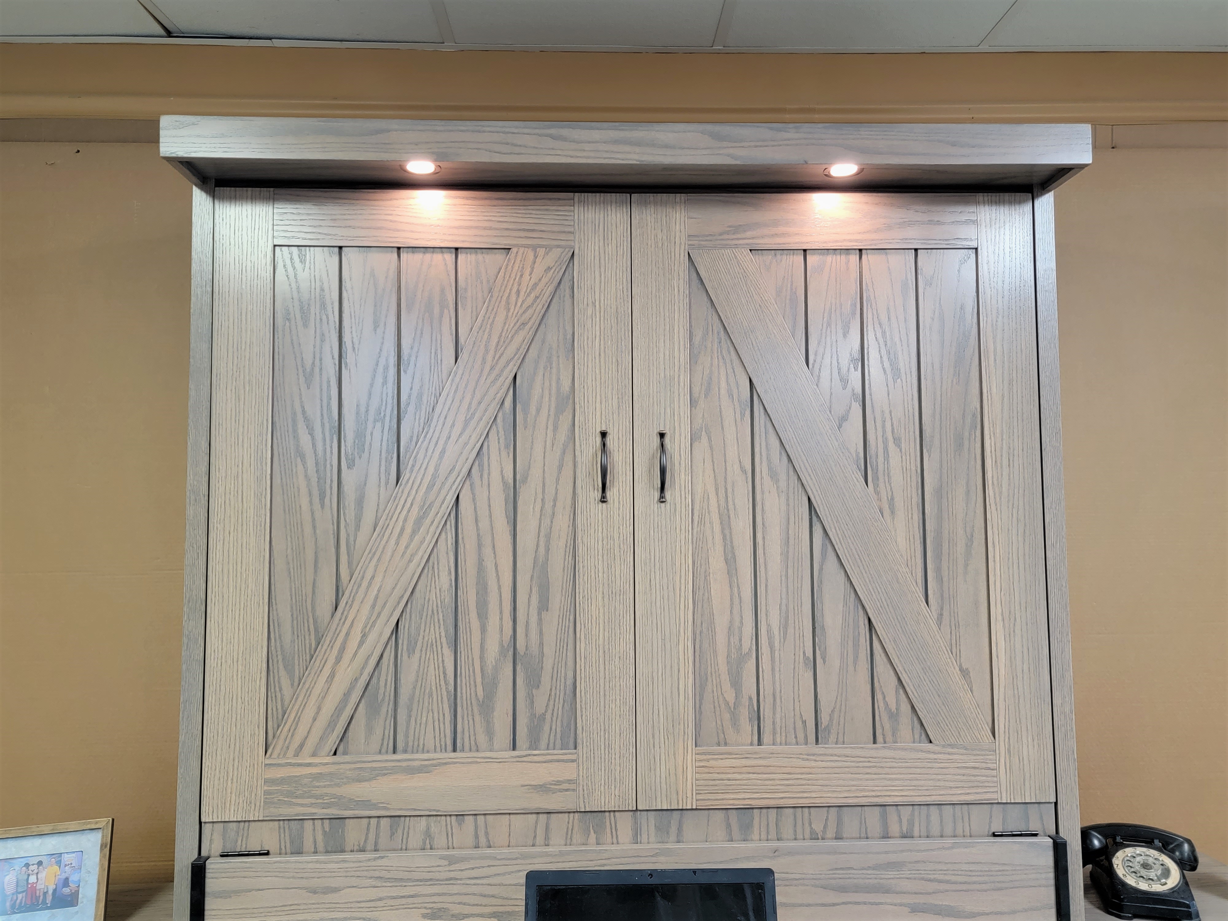 Classic Gray Barn Door Murphy LED Outset Murphy Bed Lights