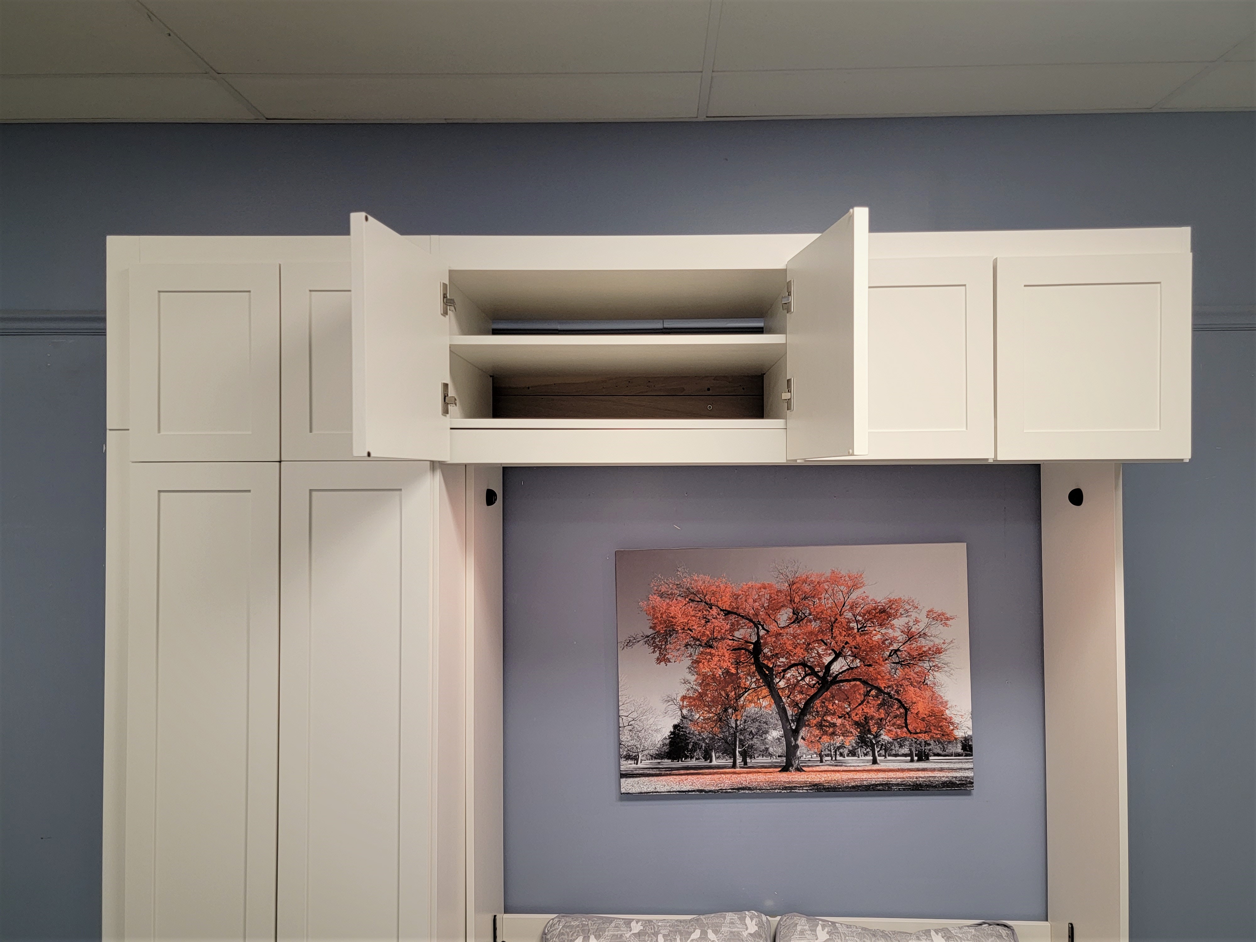 Shaker Murphy Bed Upper Bookcase Section Shown Open