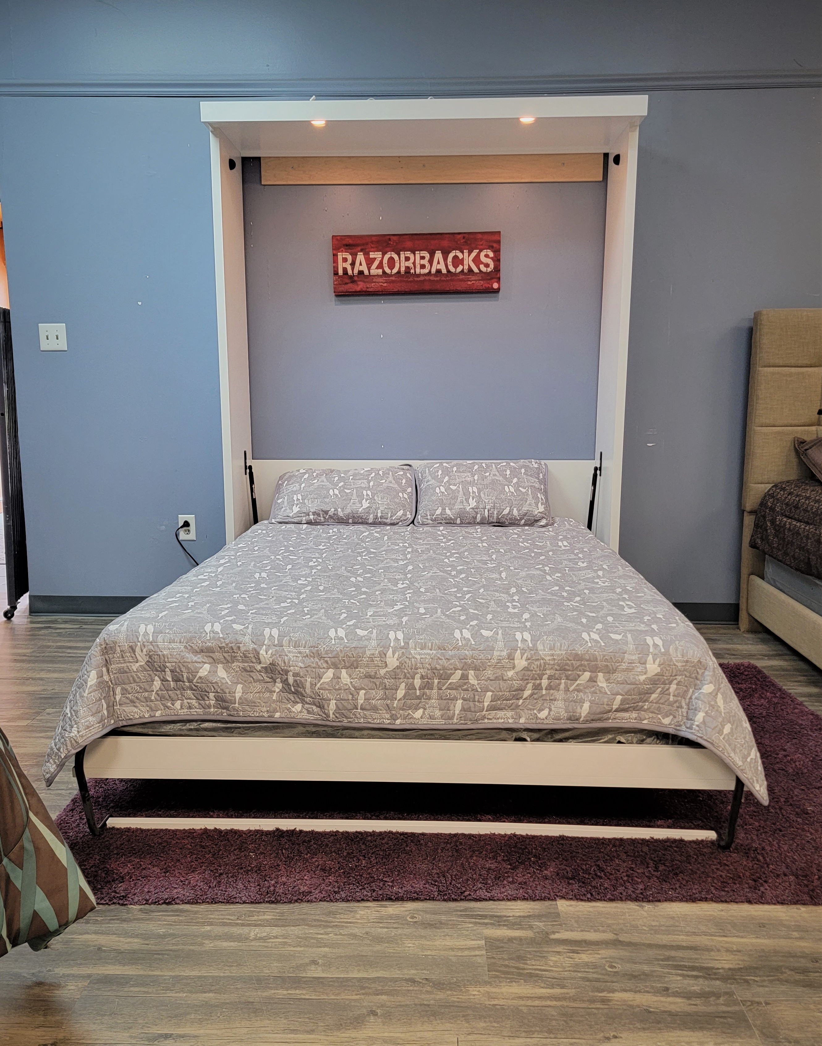 White Lacquer Christy Murphy Bed Front View of Bed Shown Open