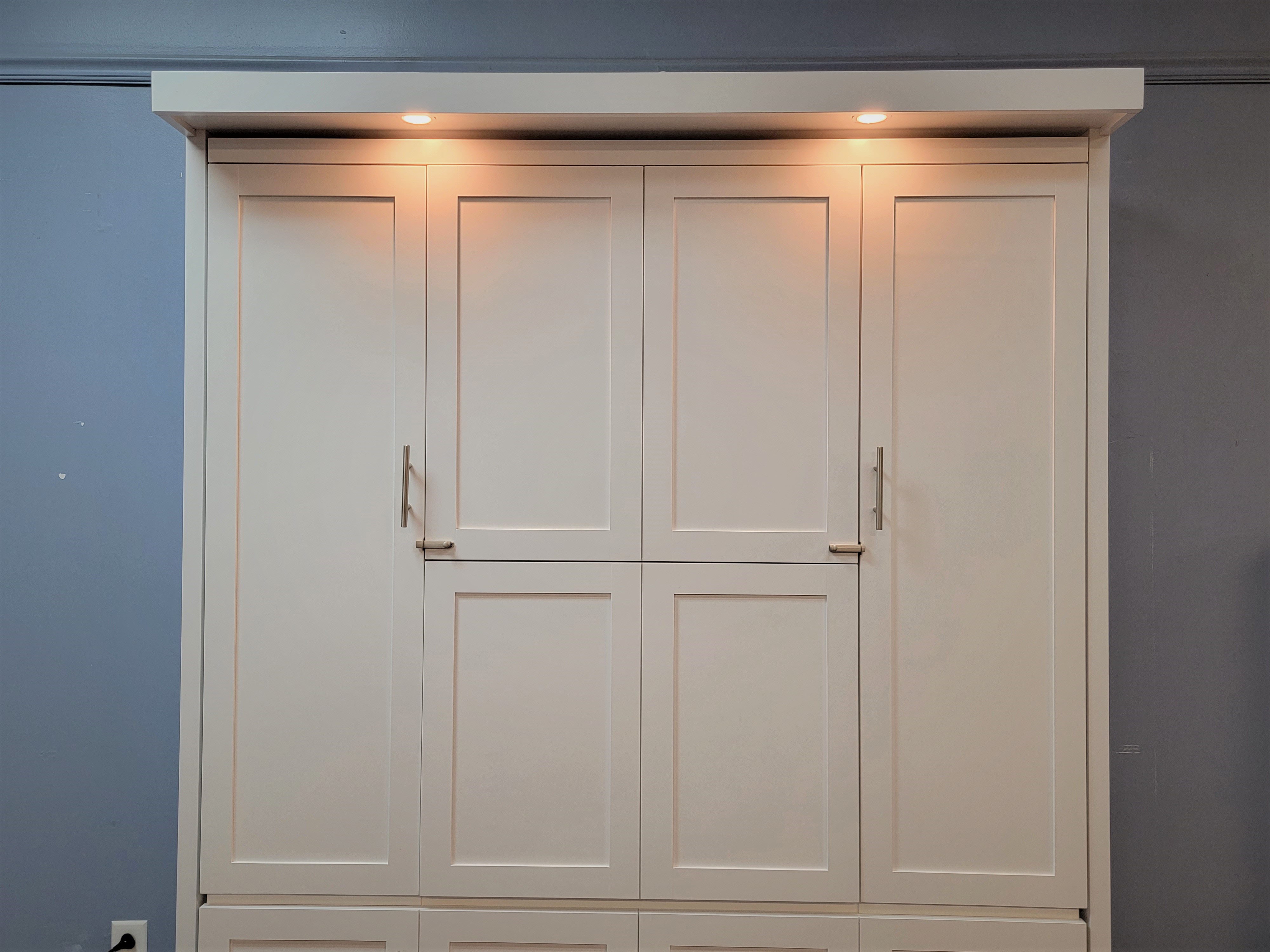 White Lacquer Christy Murphy Bed LED Outset Murphy Bed Lights