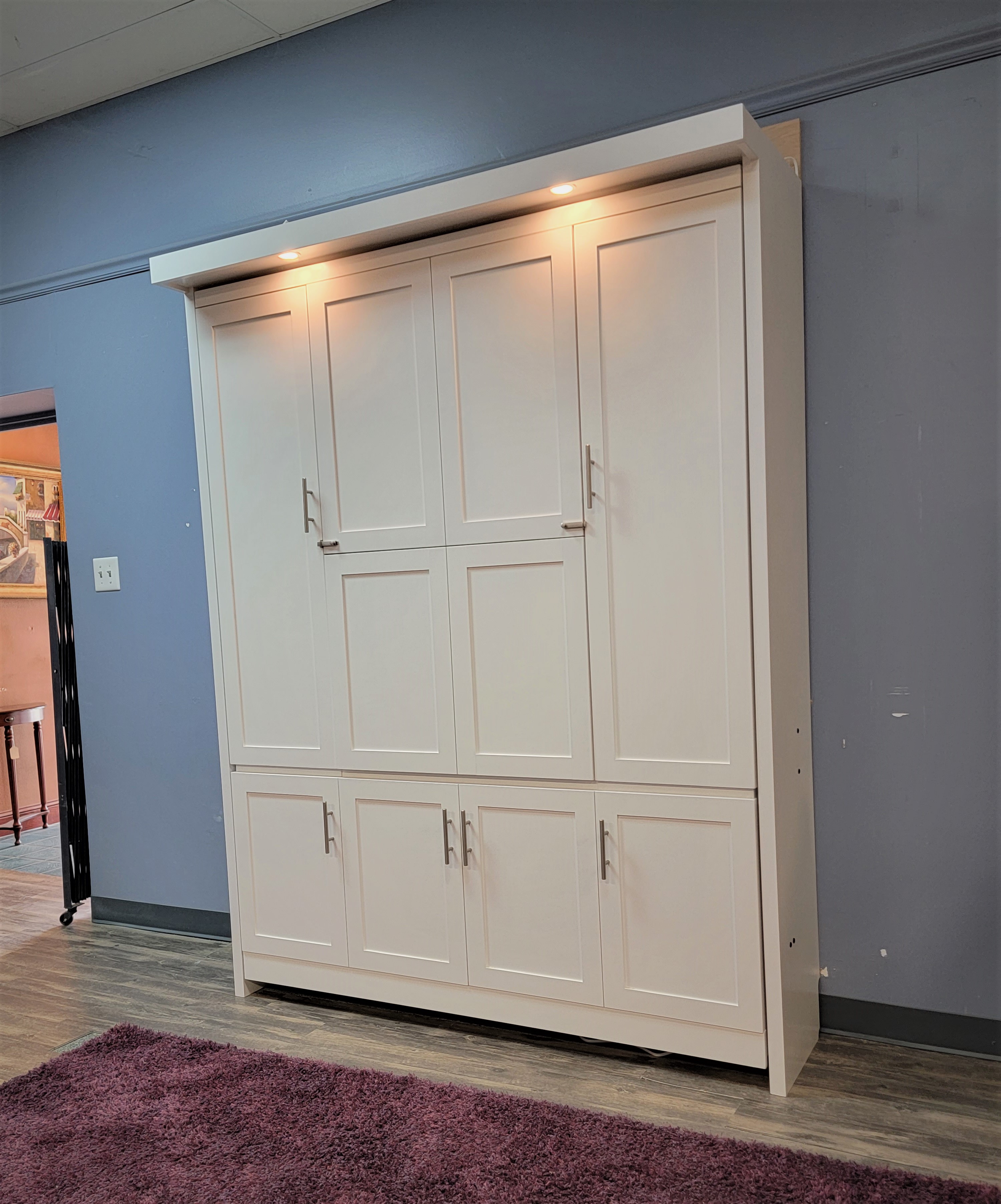 White Lacquer Christy Murphy Bed Side View of Murphy Bed Shown Closed