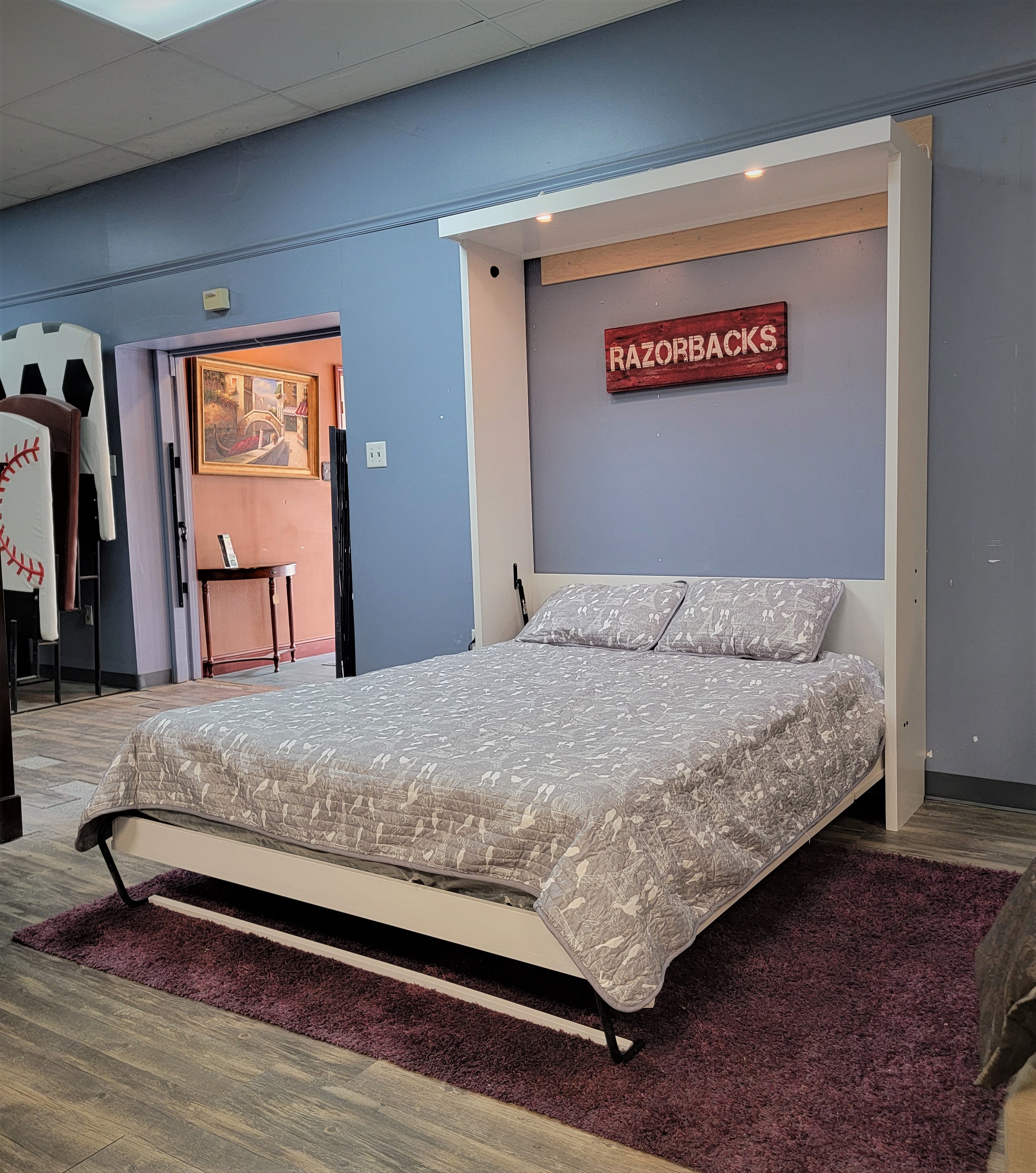 White Lacquer Christy Murphy Bed Side View of Murphy Bed Shown Open