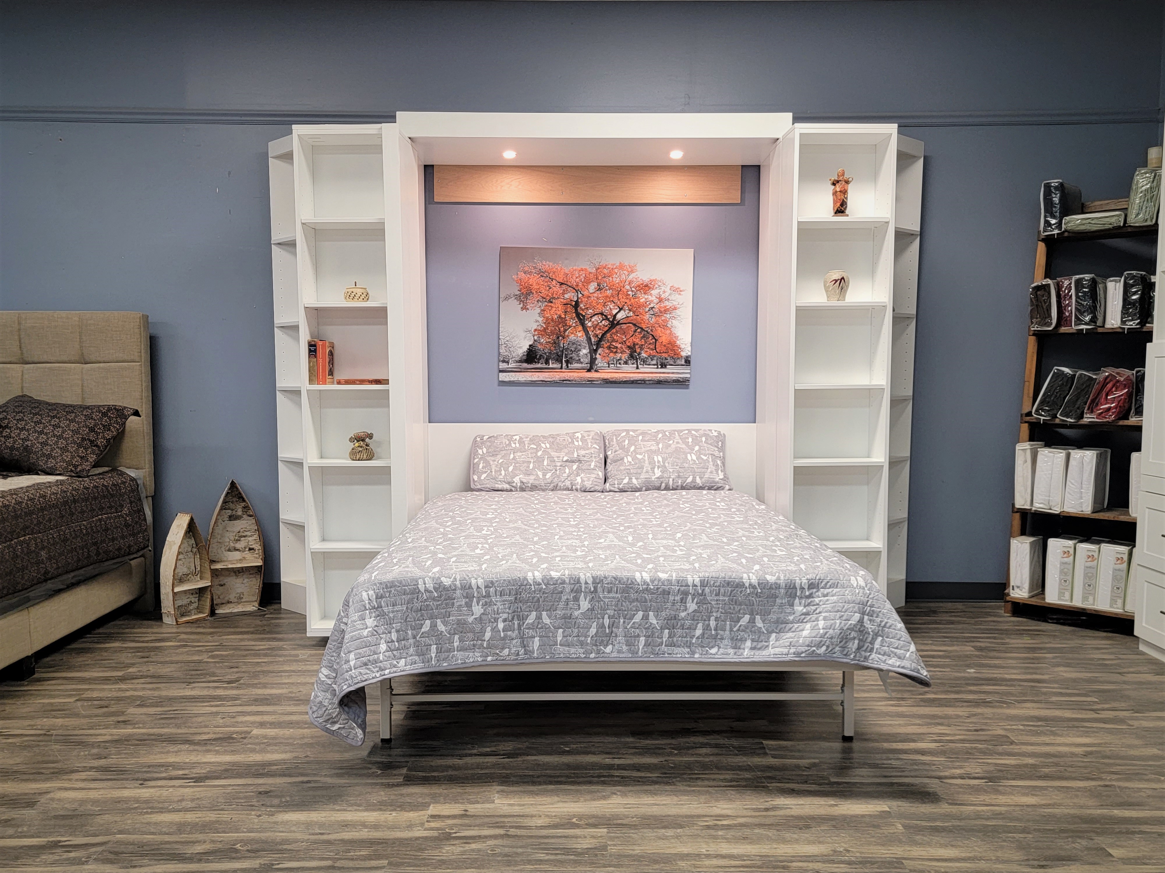 Pivoting Bookcase Murphy Bed Front View of Bed Shown Open