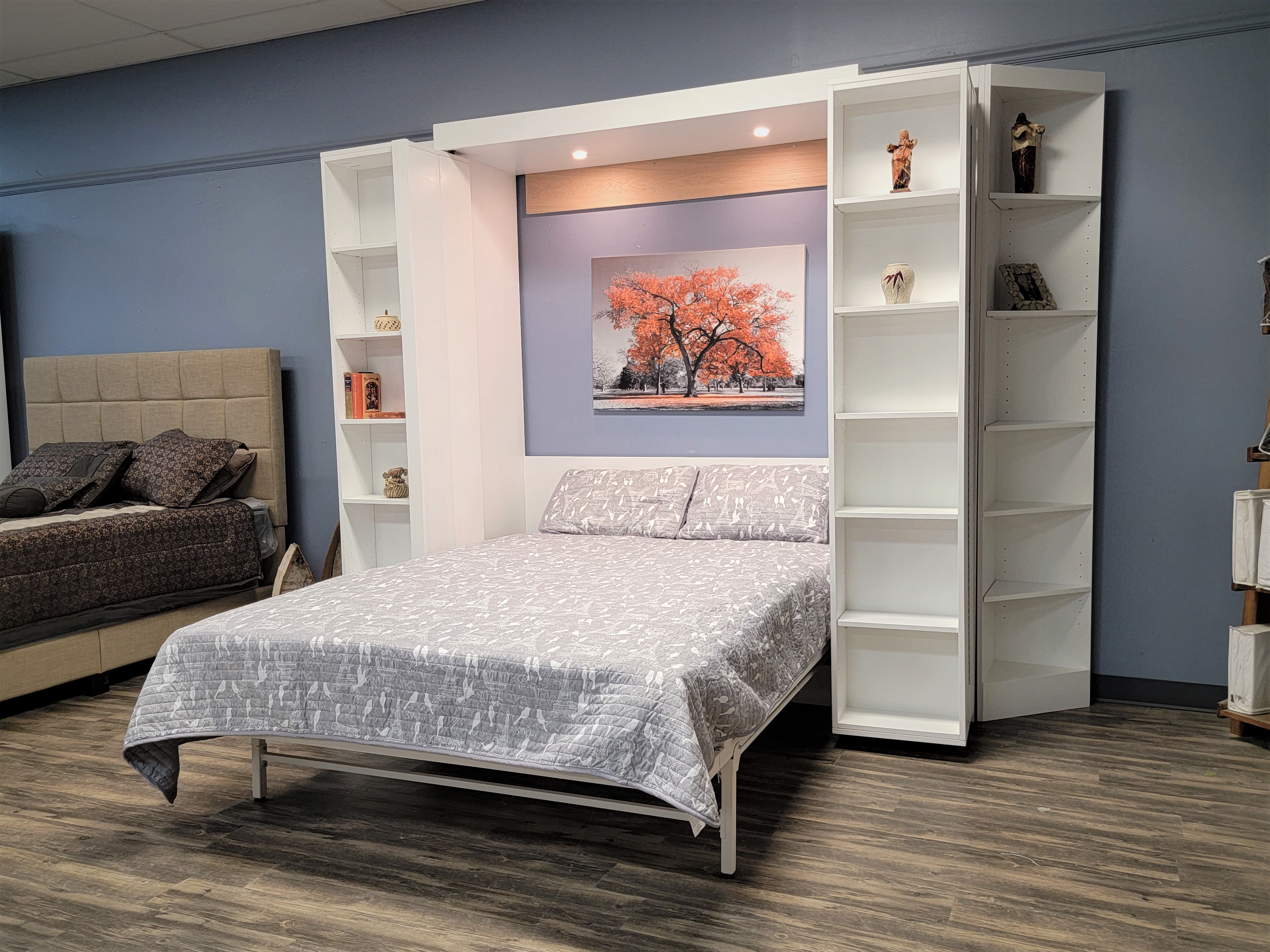 Pivoting Bookcase Murphy Bed Side View of Bed Shown Open