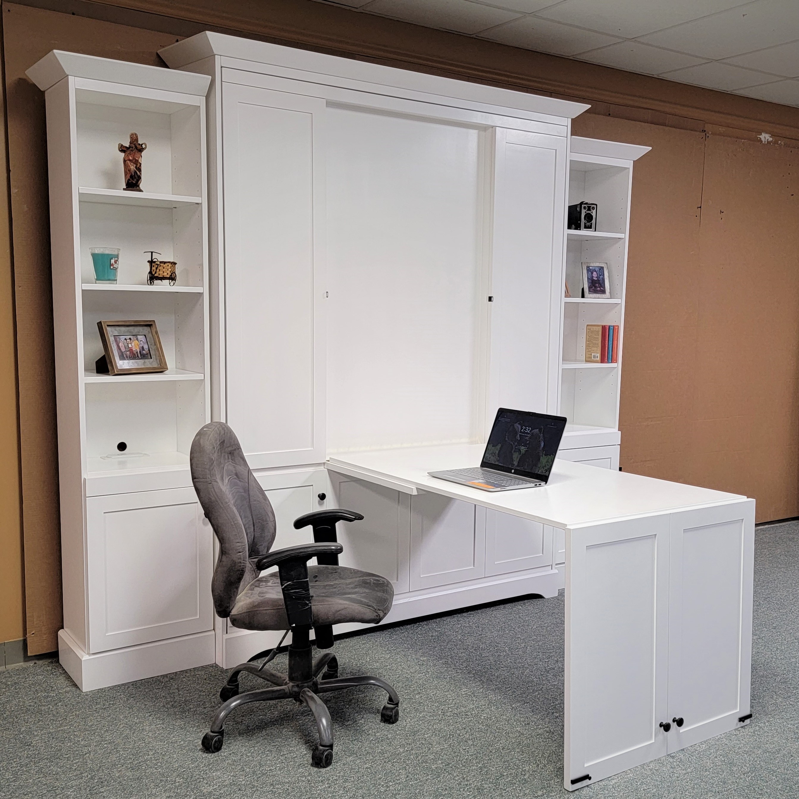 Shaker Murphy bed shown with desk down